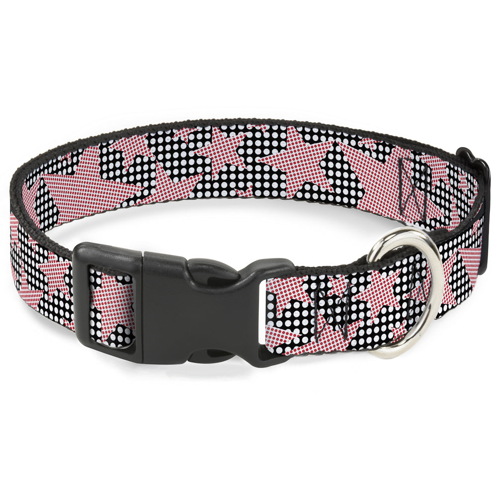 Plastic Clip Collar - Eighties Stars2 Black/White/Red Plastic Clip Collars Buckle-Down