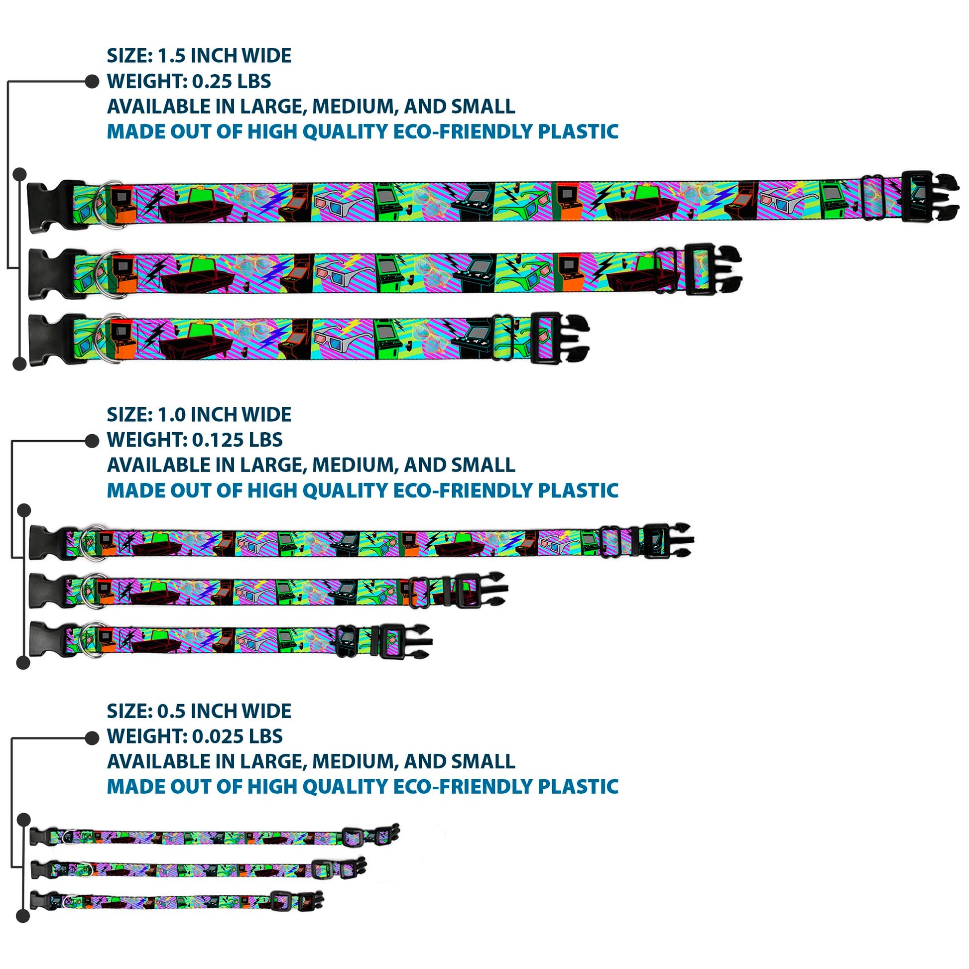 Plastic Clip Collar - Eighties Arcade Multi Neon Stripes Plastic Clip Collars Buckle-Down