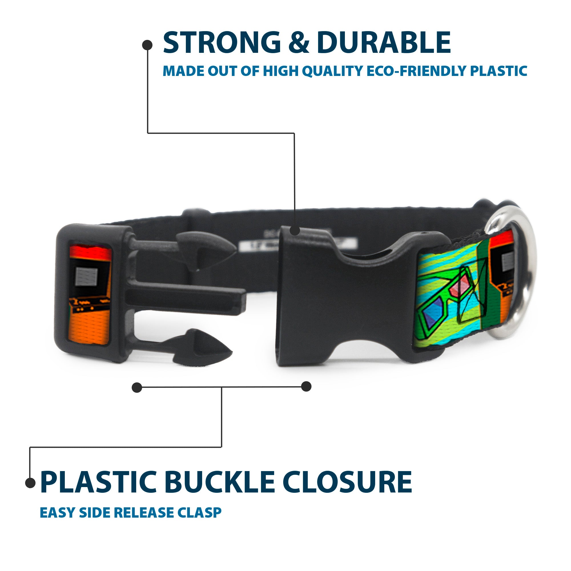 Plastic Clip Collar - Eighties Arcade Multi Neon Stripes Plastic Clip Collars Buckle-Down