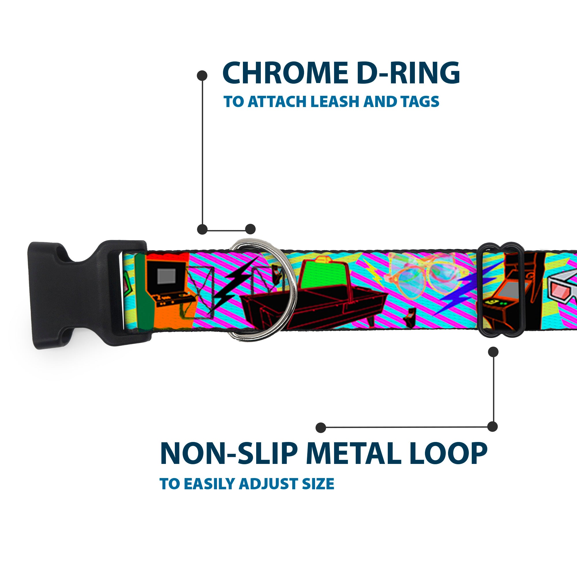 Plastic Clip Collar - Eighties Arcade Multi Neon Stripes Plastic Clip Collars Buckle-Down