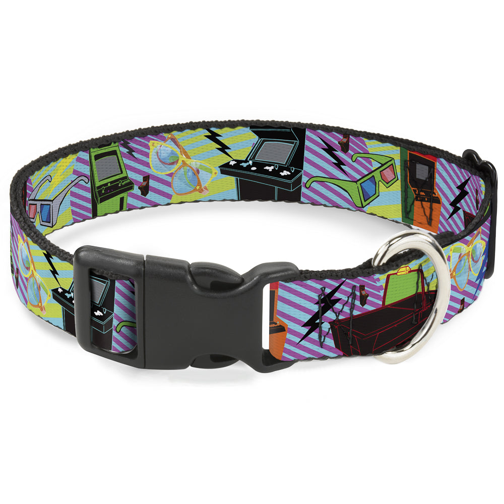 Plastic Clip Collar - Eighties Arcade Multi Neon Stripes Plastic Clip Collars Buckle-Down