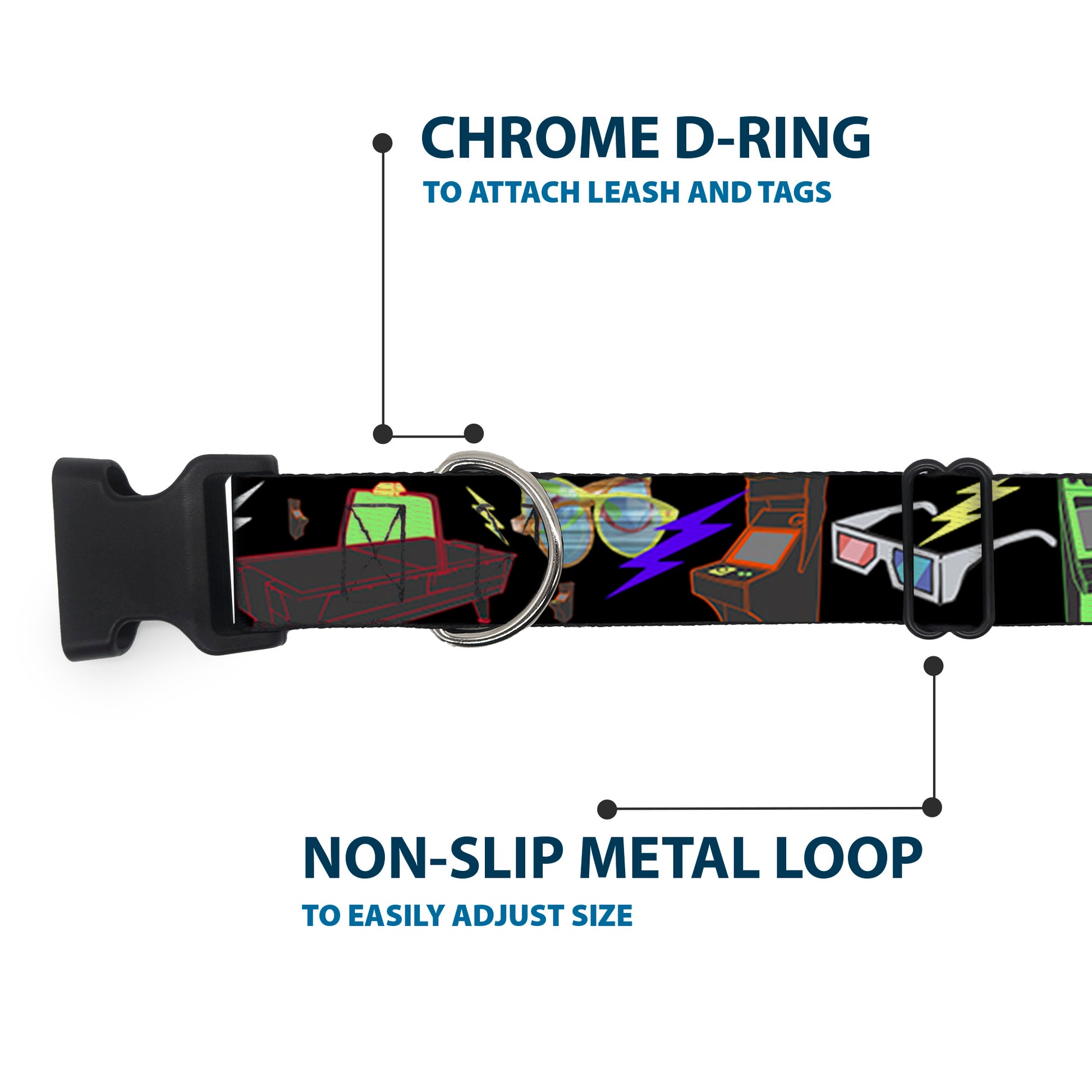 Plastic Clip Collar - Eighties Arcade Black Plastic Clip Collars Buckle-Down