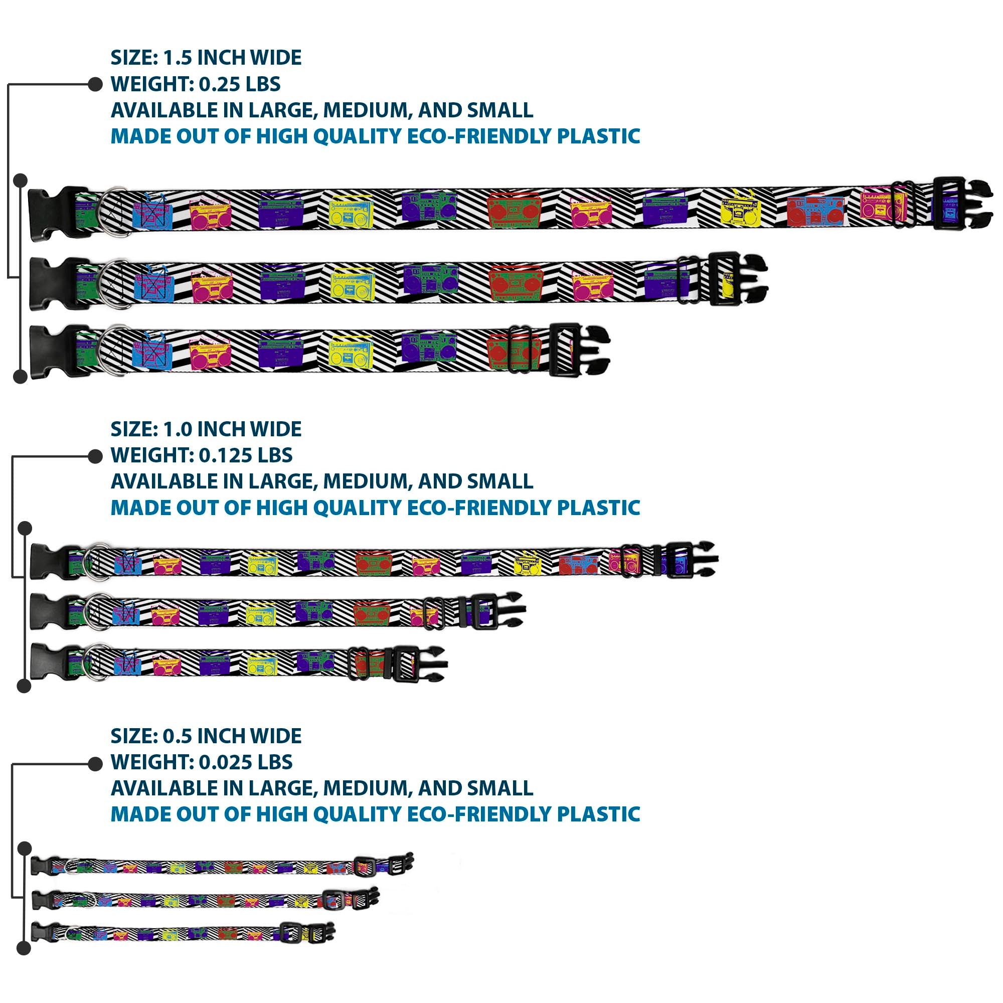 Plastic Clip Collar - Eighties Boomboxes Plastic Clip Collars Buckle-Down