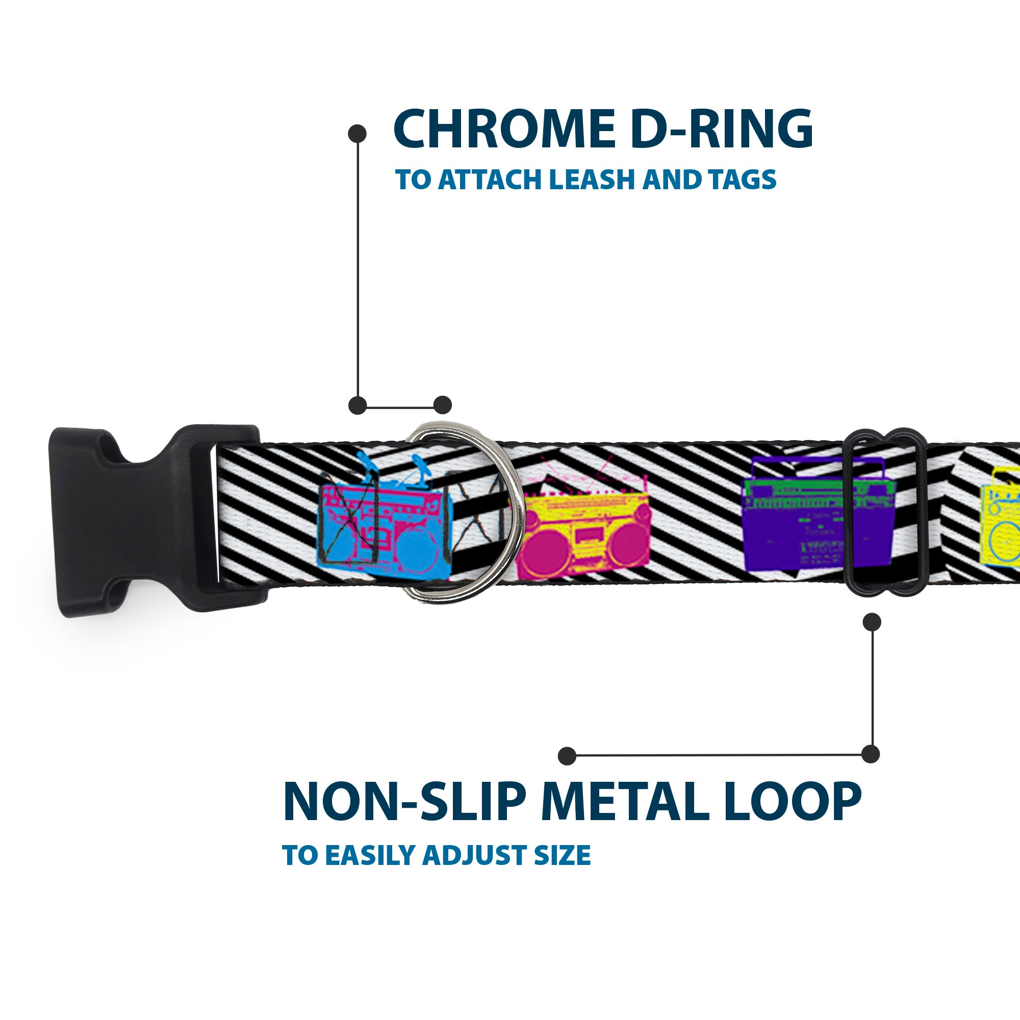 Plastic Clip Collar - Eighties Boomboxes Plastic Clip Collars Buckle-Down