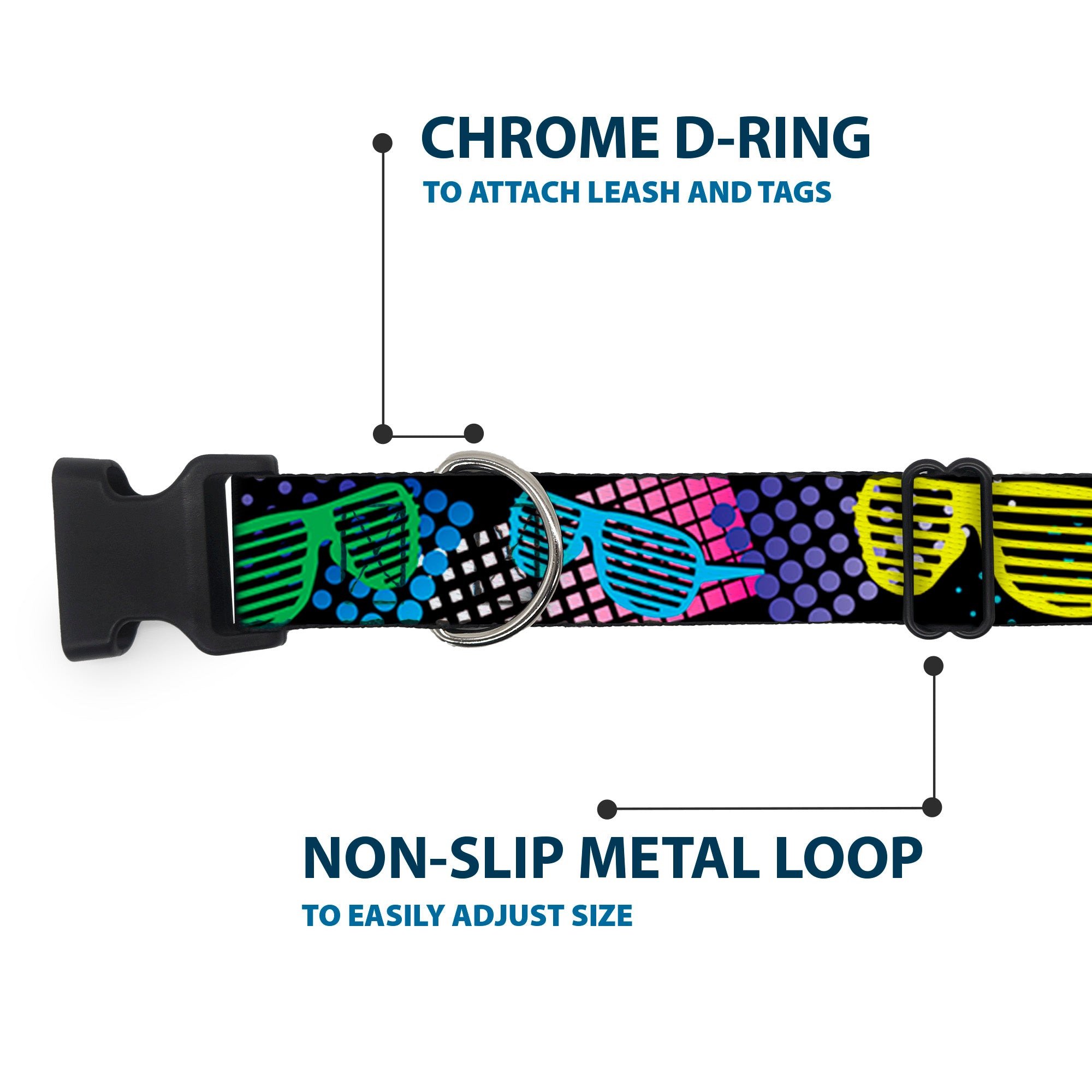 Plastic Clip Collar - Eighties Shades Black/Neon Plastic Clip Collars Buckle-Down