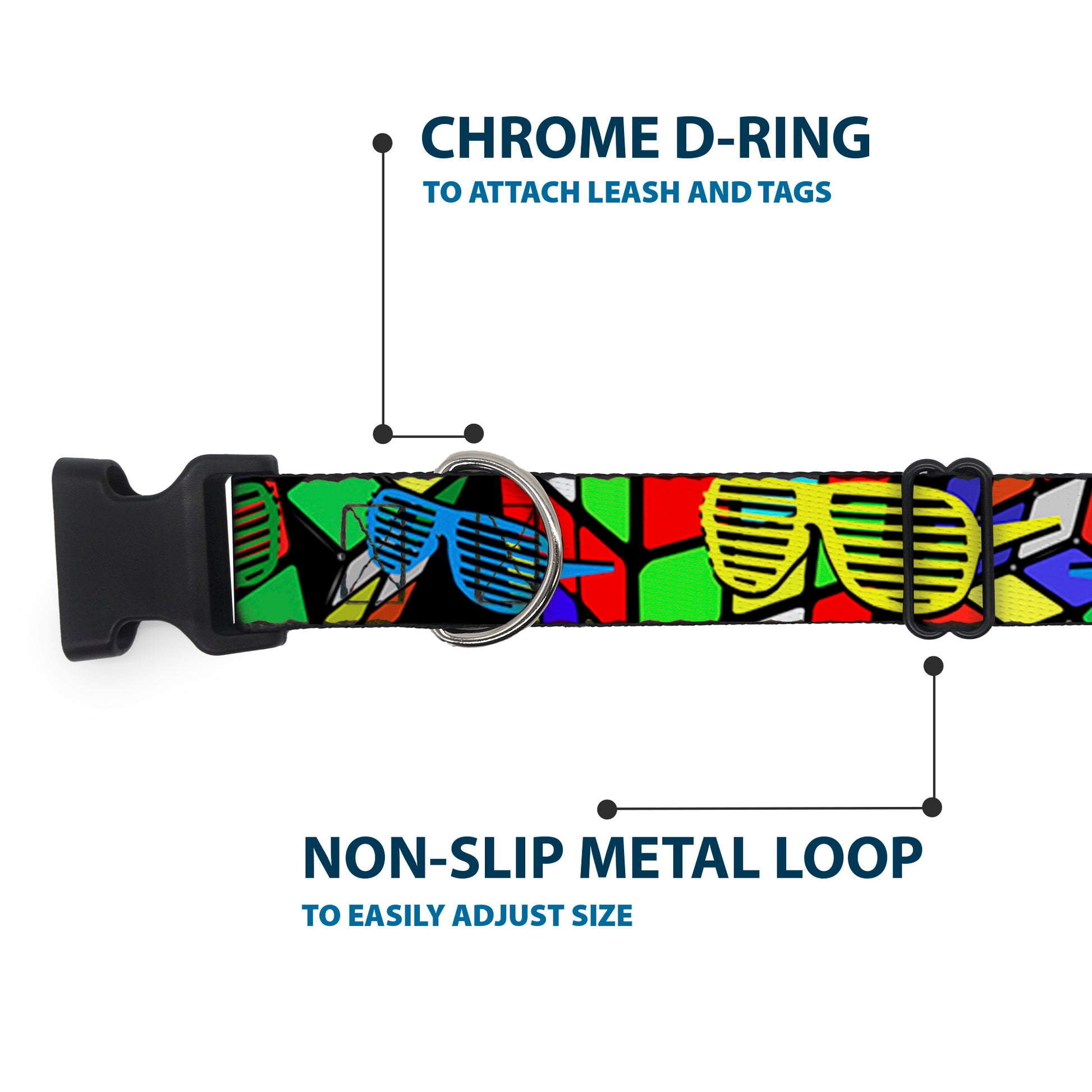 Plastic Clip Collar - Eighties Shades Rubiks Black/Neon Plastic Clip Collars Buckle-Down