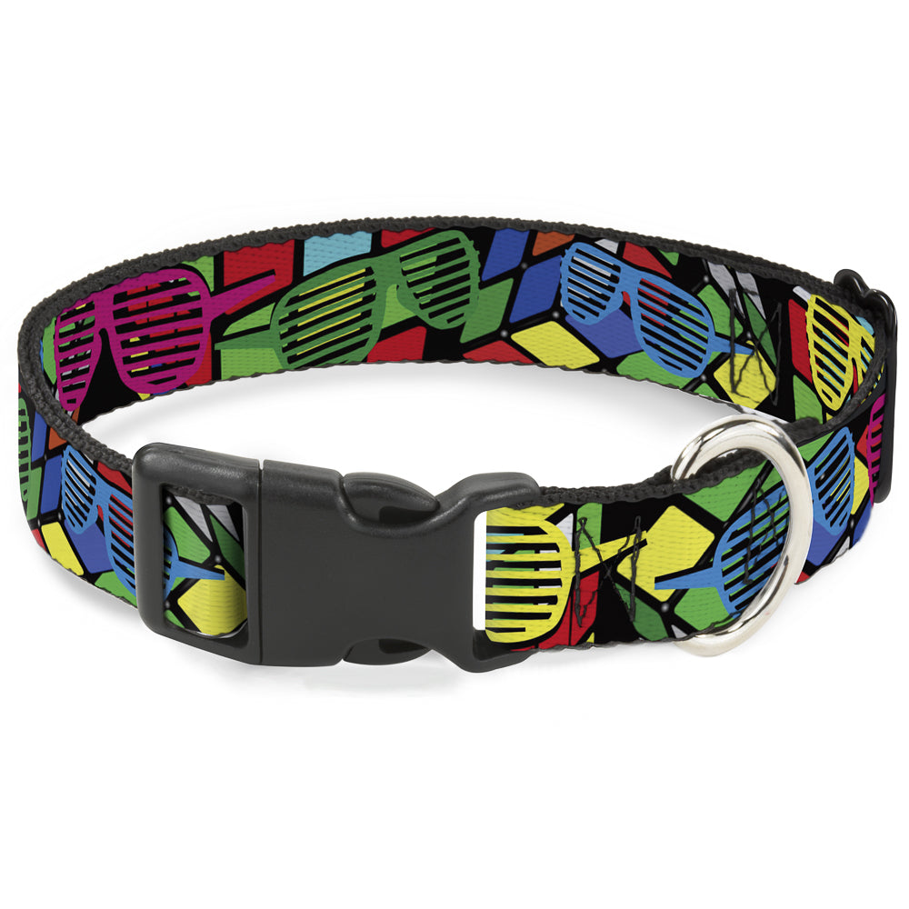Plastic Clip Collar - Eighties Shades Rubiks Black/Neon Plastic Clip Collars Buckle-Down