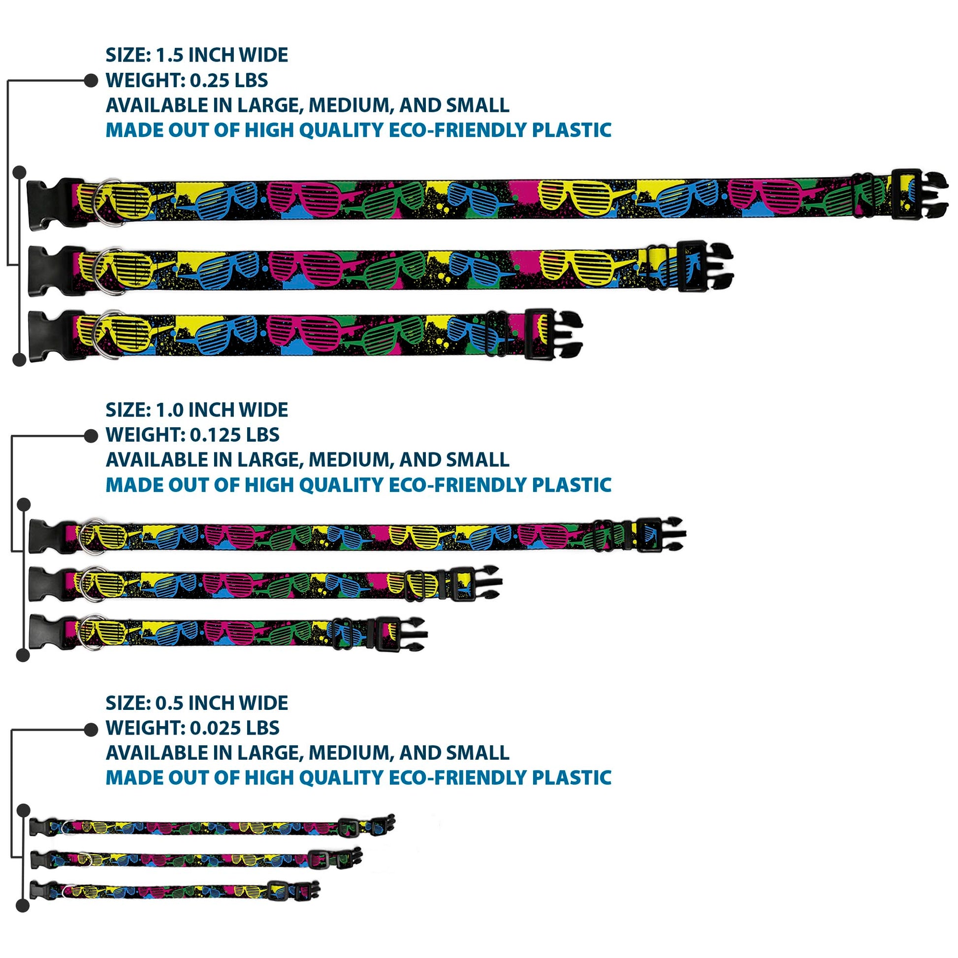 Plastic Clip Collar - Eighties Shades Splatter Black/Neon Plastic Clip Collars Buckle-Down