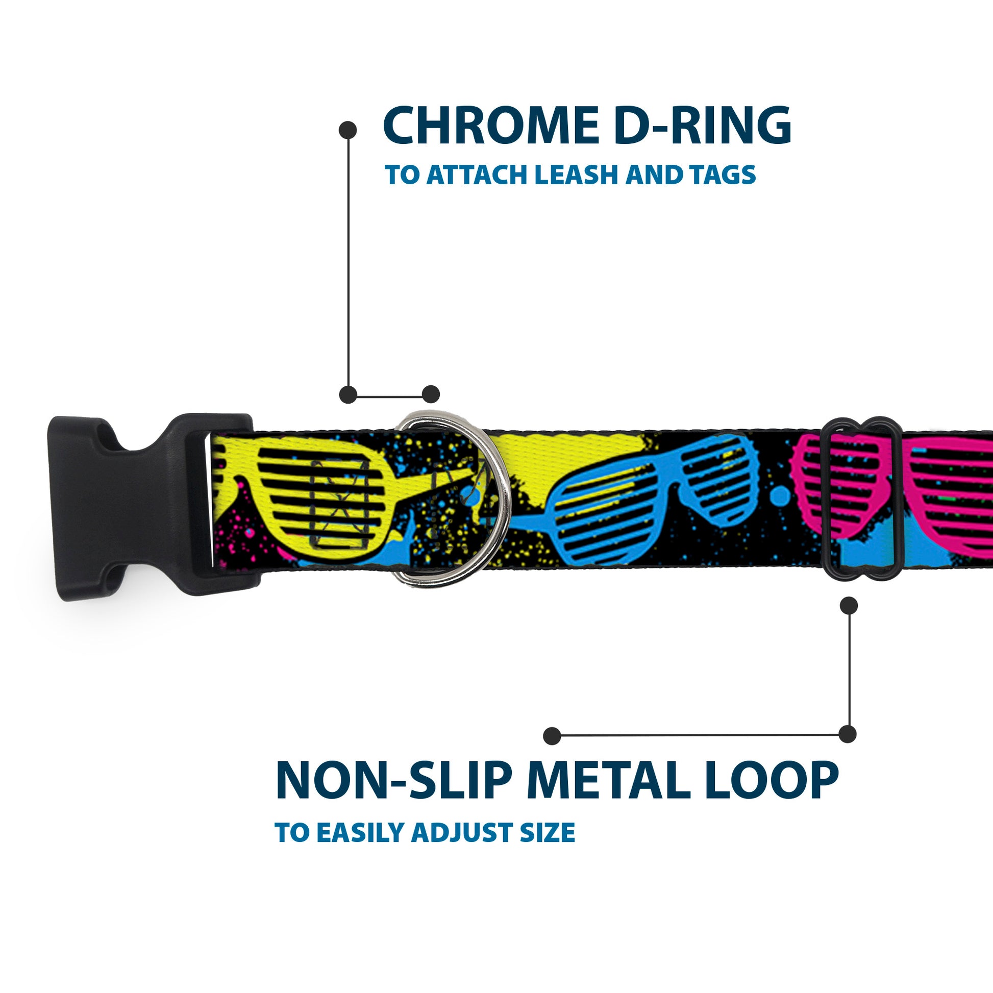 Plastic Clip Collar - Eighties Shades Splatter Black/Neon Plastic Clip Collars Buckle-Down