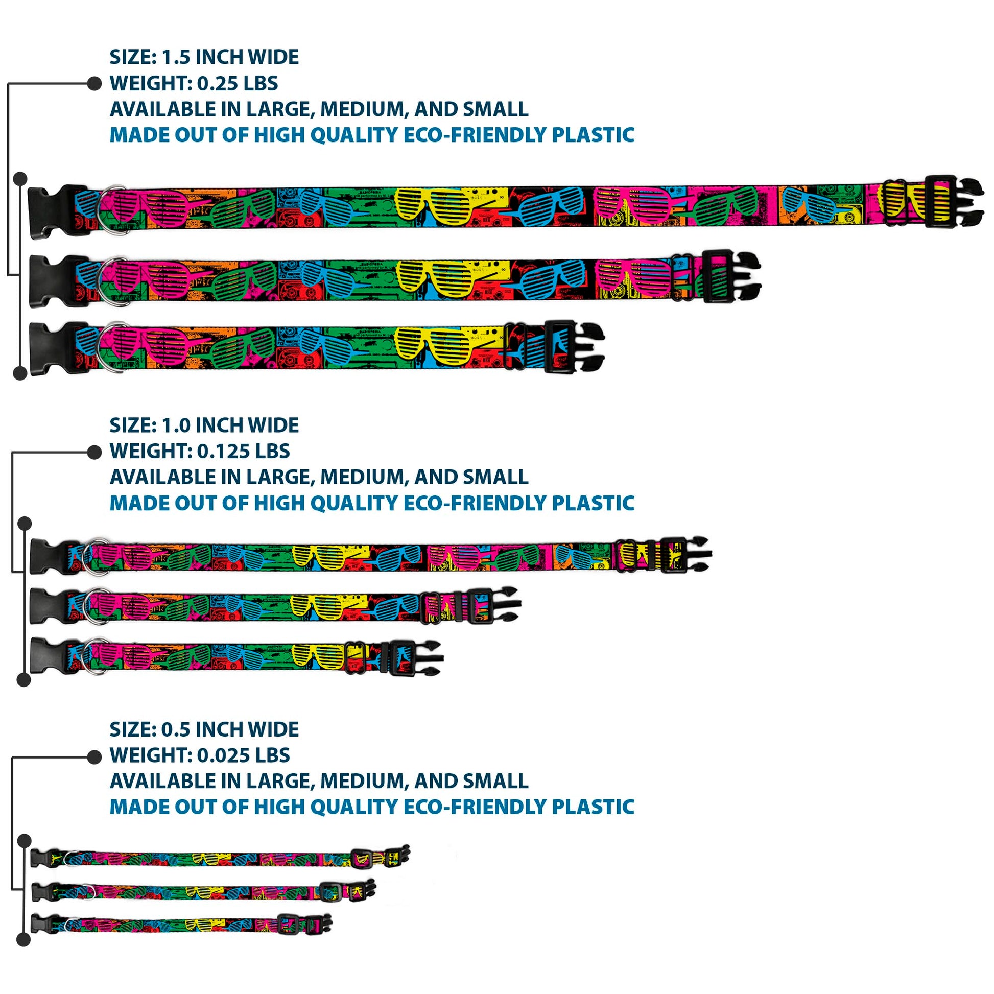 Plastic Clip Collar - Eighties Shades Tapes Black/Neon Plastic Clip Collars Buckle-Down