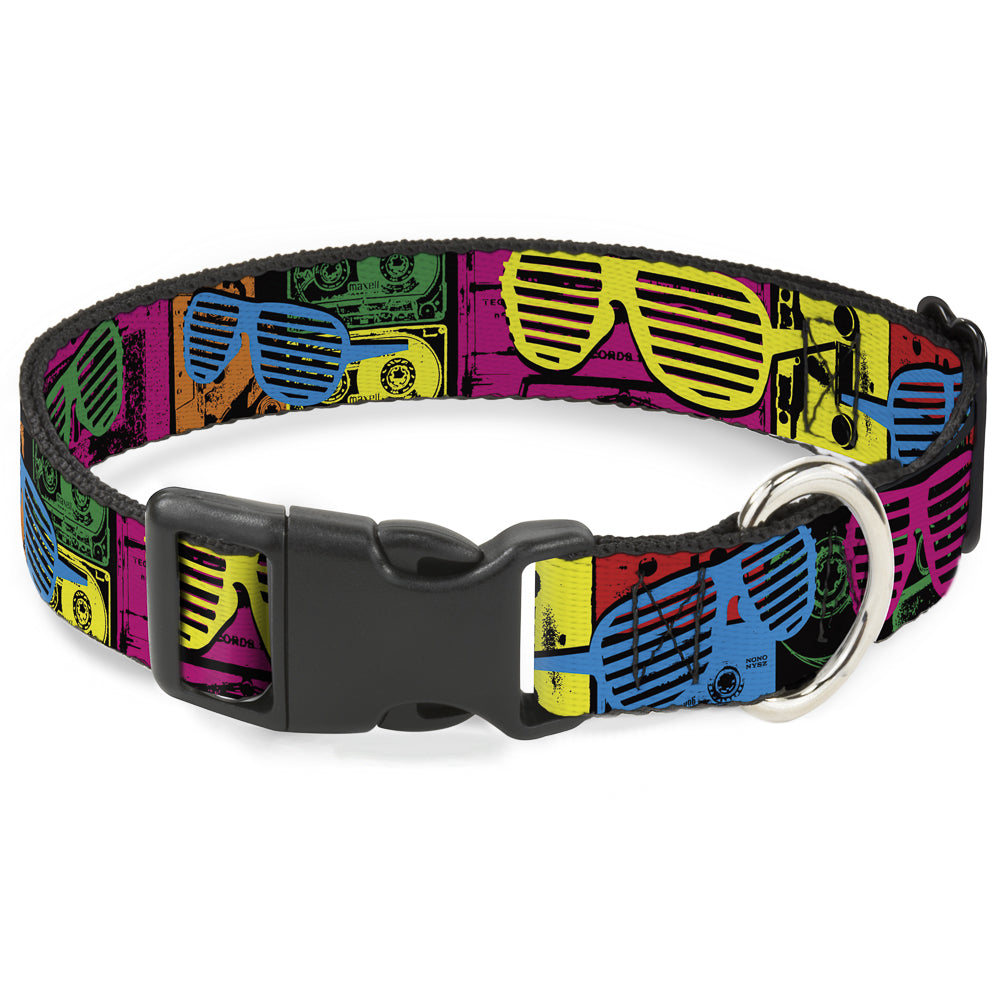 Plastic Clip Collar - Eighties Shades Tapes Black/Neon Plastic Clip Collars Buckle-Down
