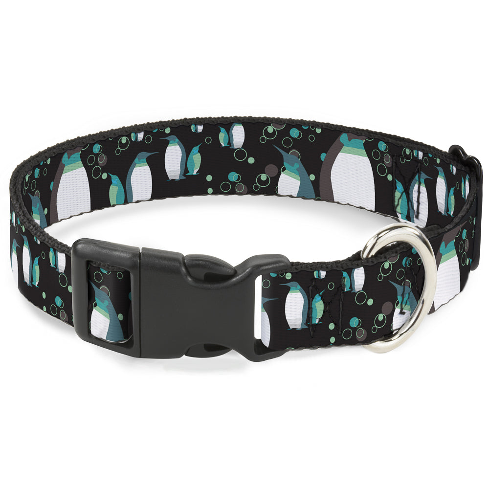 Plastic Clip Collar - Emperor Penguins w/Bubbles Black/Gray/Turqs Plastic Clip Collars Buckle-Down