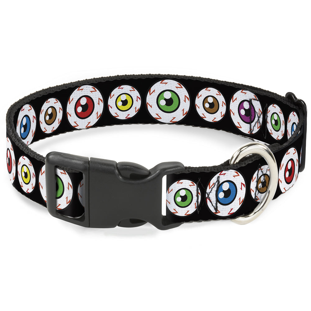 Plastic Clip Collar - Eyeballs Black/Multi Color Plastic Clip Collars Buckle-Down