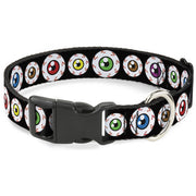 Plastic Clip Collar - Eyeballs Black/Multi Color Plastic Clip Collars Buckle-Down