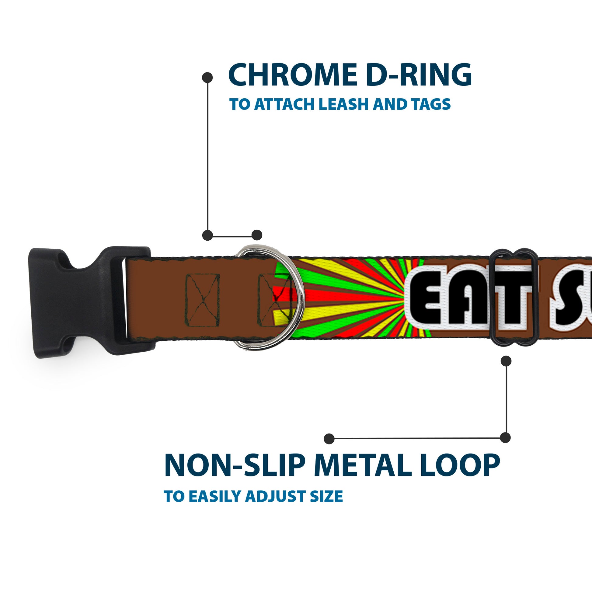 Plastic Clip Collar - EAT SLEEP SKATE Brown/Rasta Burst Plastic Clip Collars Buckle-Down