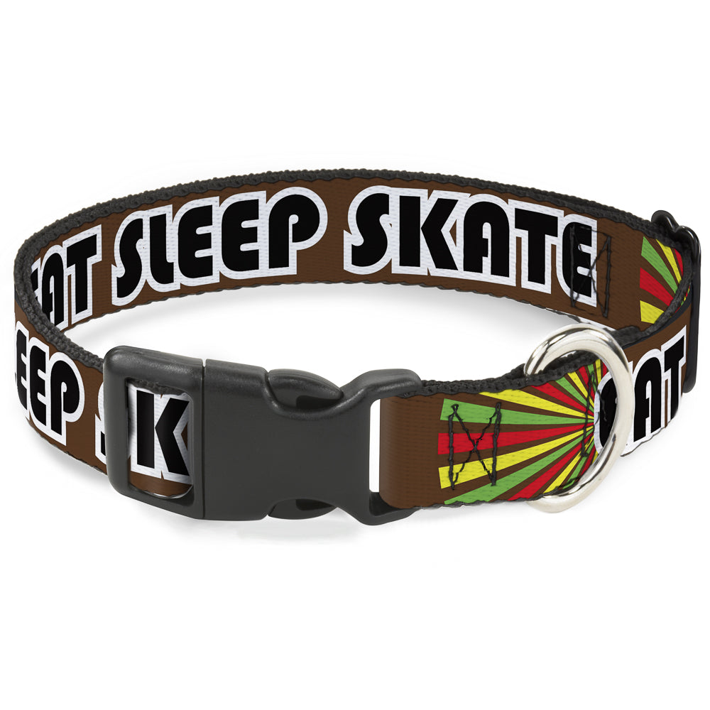 Plastic Clip Collar - EAT SLEEP SKATE Brown/Rasta Burst Plastic Clip Collars Buckle-Down