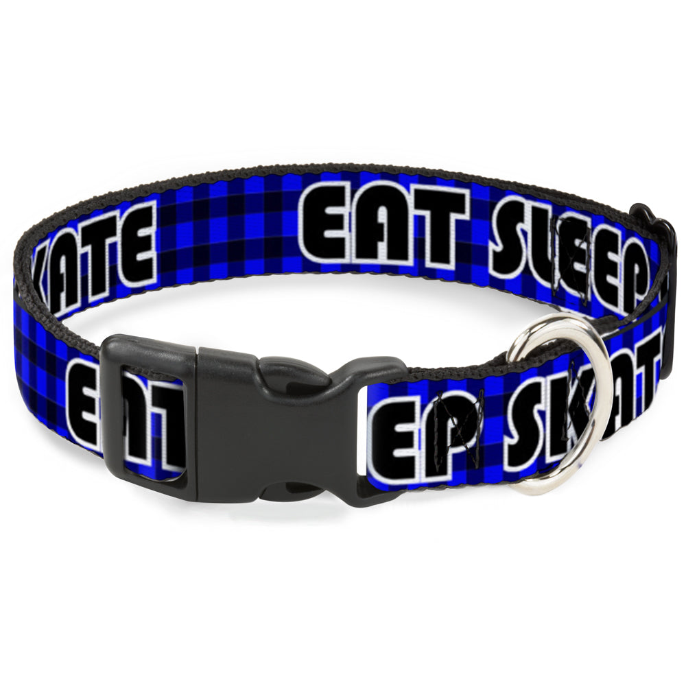 Plastic Clip Collar - EAT SLEEP SKATE Buffalo Plaid Blue Plastic Clip Collars Buckle-Down