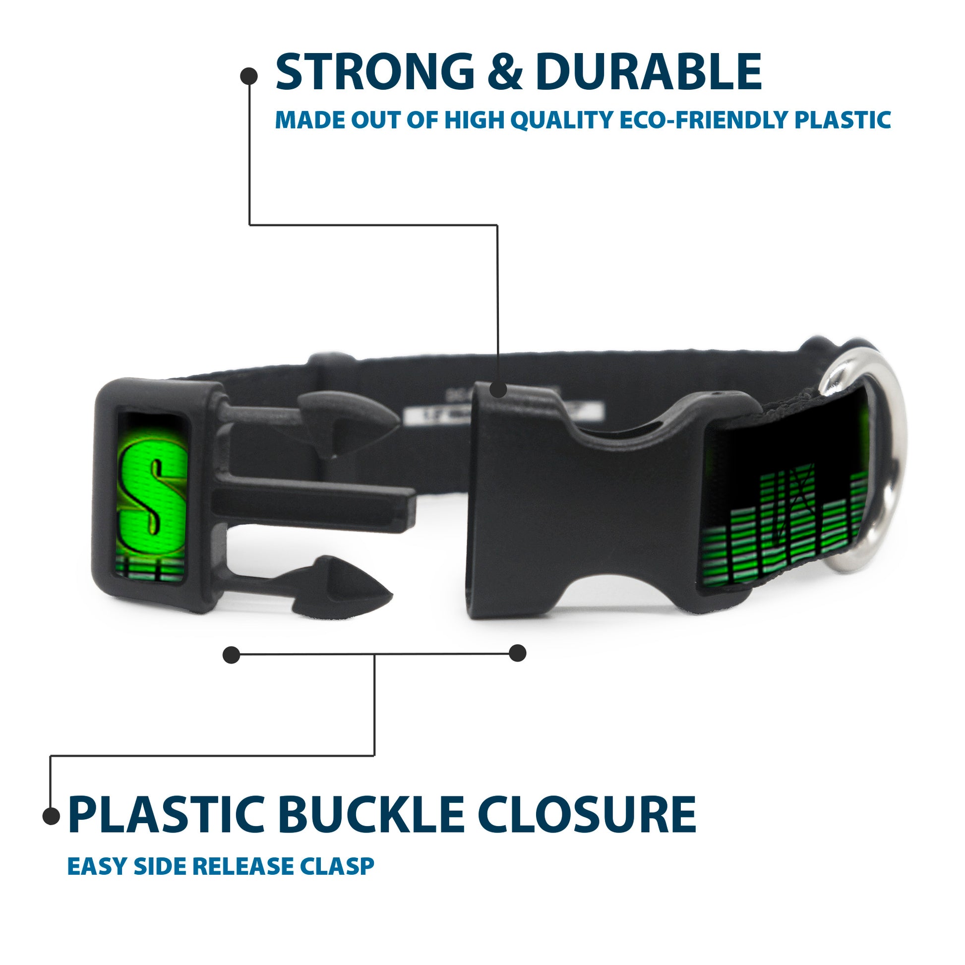 Buckle-Down Plastic Buckle Dog Collar - EAT SLEEP RAVE REPEAT Black/Multi Neon Plastic Clip Collars Buckle-Down