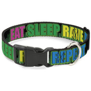 Buckle-Down Plastic Buckle Dog Collar - EAT SLEEP RAVE REPEAT Black/Multi Neon Plastic Clip Collars Buckle-Down
