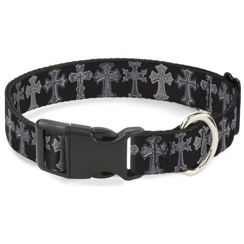 Plastic Clip Collar - Elegant Crosses Black/Grays Plastic Clip Collars Buckle-Down