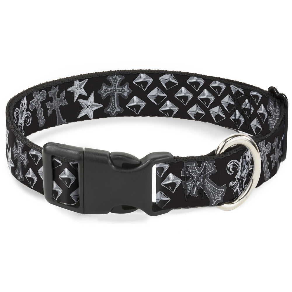 Plastic Clip Collar - Elegant Crosses/Stars/Studs Black/Grays Plastic Clip Collars Buckle-Down