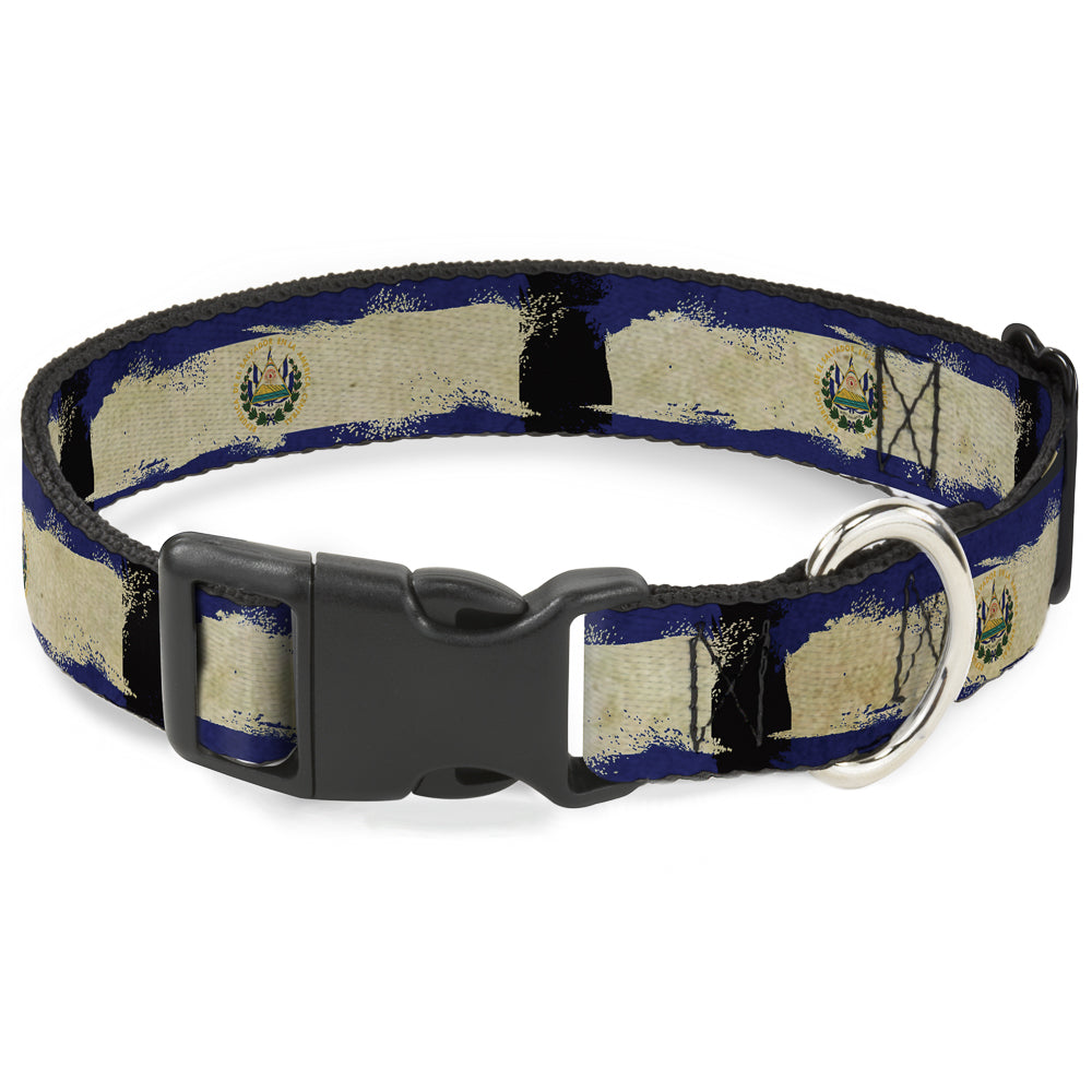 Plastic Clip Collar - El Salvador Flag Distressed Painting Plastic Clip Collars Buckle-Down