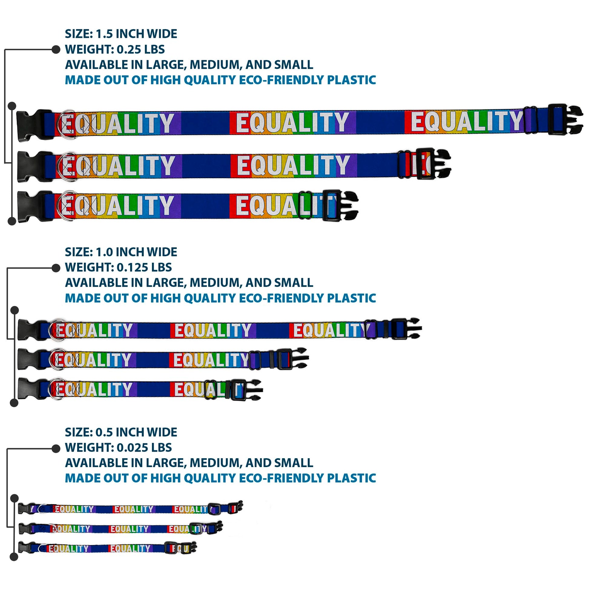 Plastic Clip Collar - EQUALITY Blocks Rainbow/Blue/White Plastic Clip Collars Buckle-Down