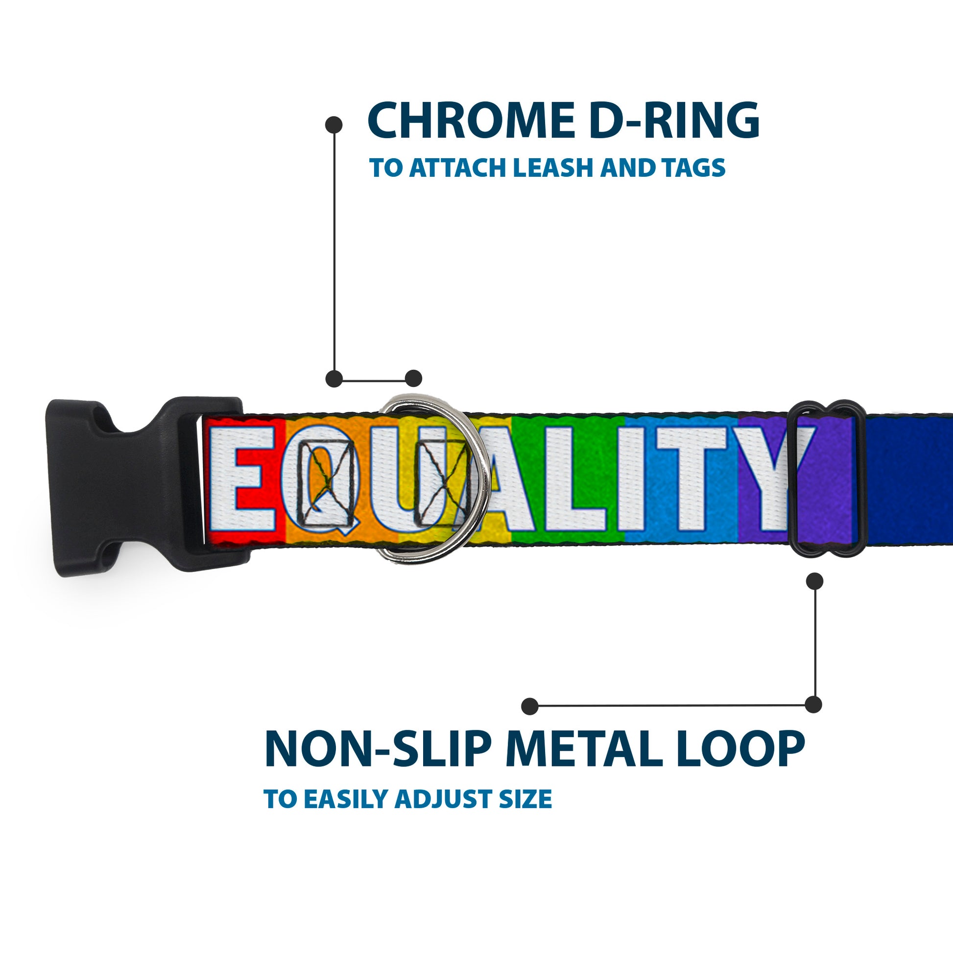 Plastic Clip Collar - EQUALITY Blocks Rainbow/Blue/White Plastic Clip Collars Buckle-Down