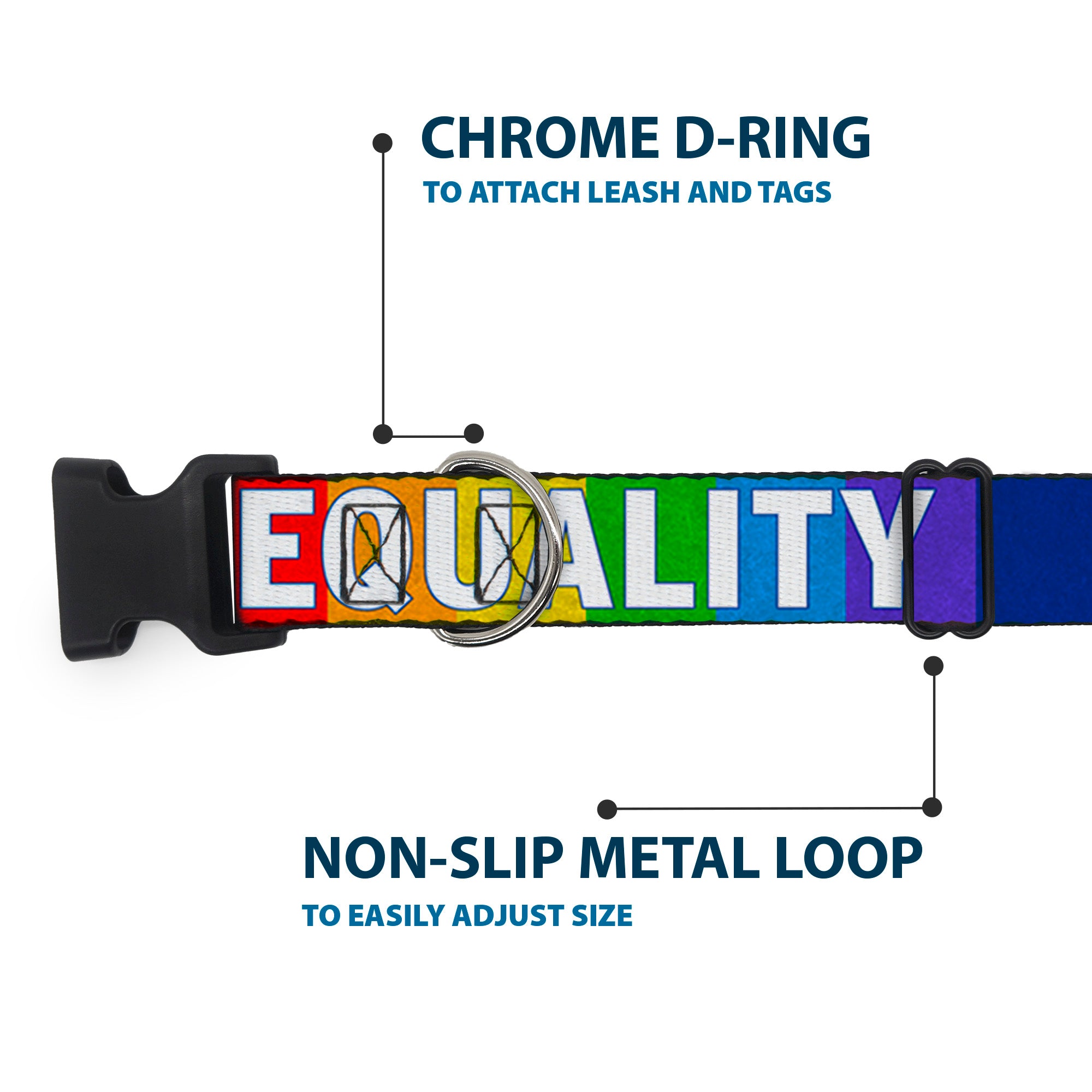 Plastic Clip Collar - EQUALITY Blocks Rainbow/Blue/White Plastic Clip Collars Buckle-Down