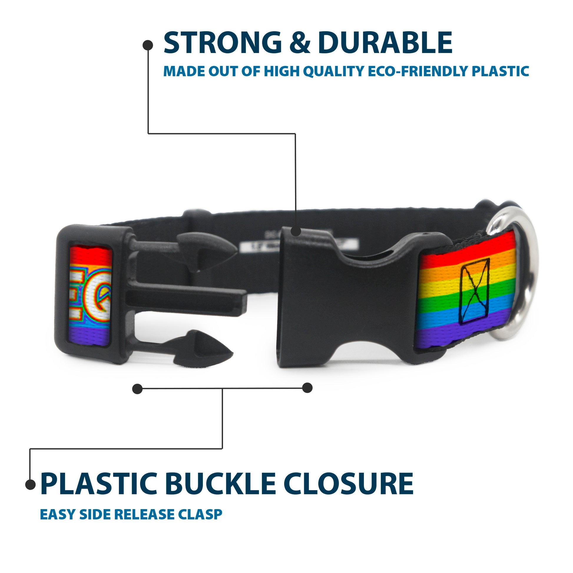 Plastic Clip Collar - EQUALITY/Stripe Rainbow/White Plastic Clip Collars Buckle-Down