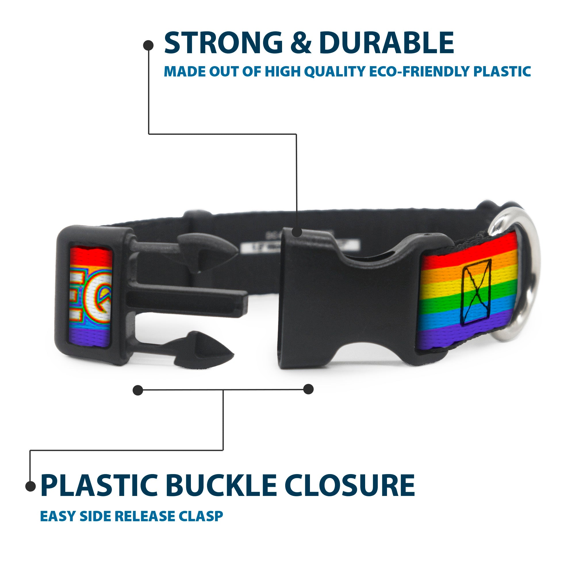 Plastic Clip Collar - EQUALITY/Stripe Rainbow/White Plastic Clip Collars Buckle-Down