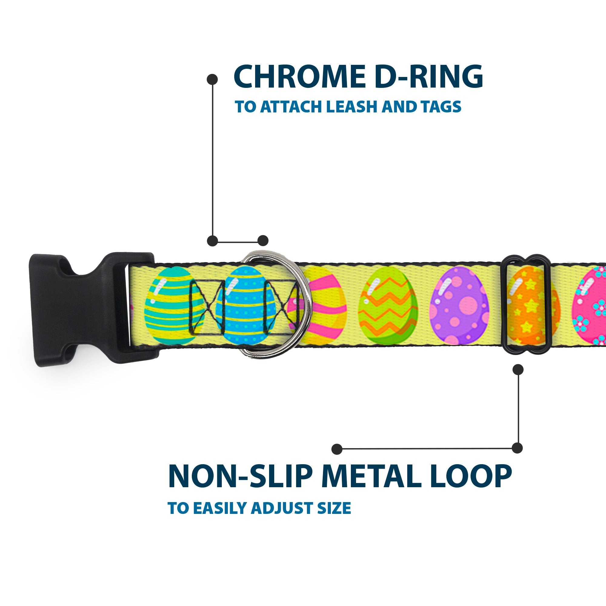 Plastic Clip Collar - Easter Eggs Decorated Eggs Yellow/Multi Color Plastic Clip Collars Buckle-Down