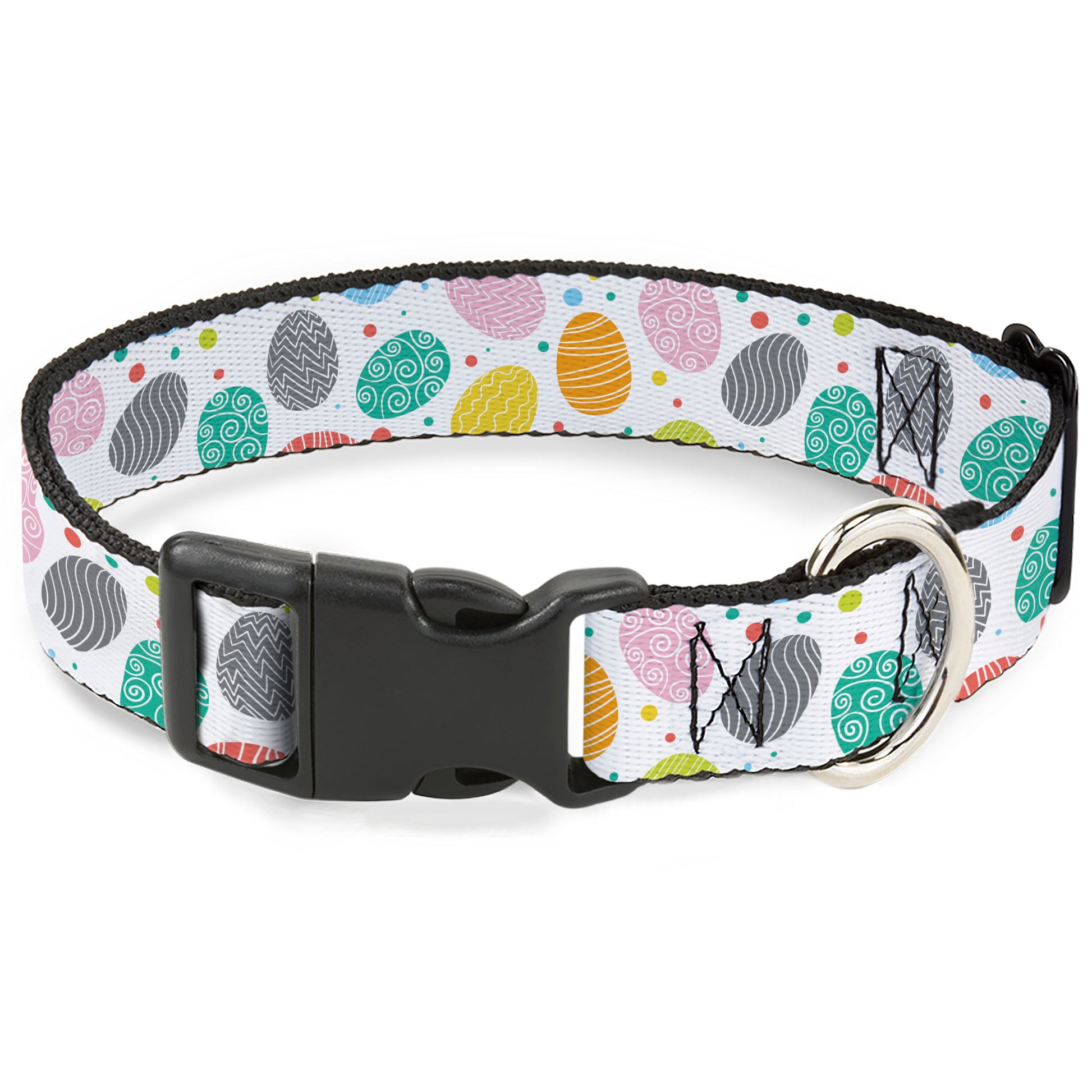 Plastic Clip Collar - Easter Eggs Decorated Eggs Scattered White/Multi Color Plastic Clip Collars Buckle-Down
