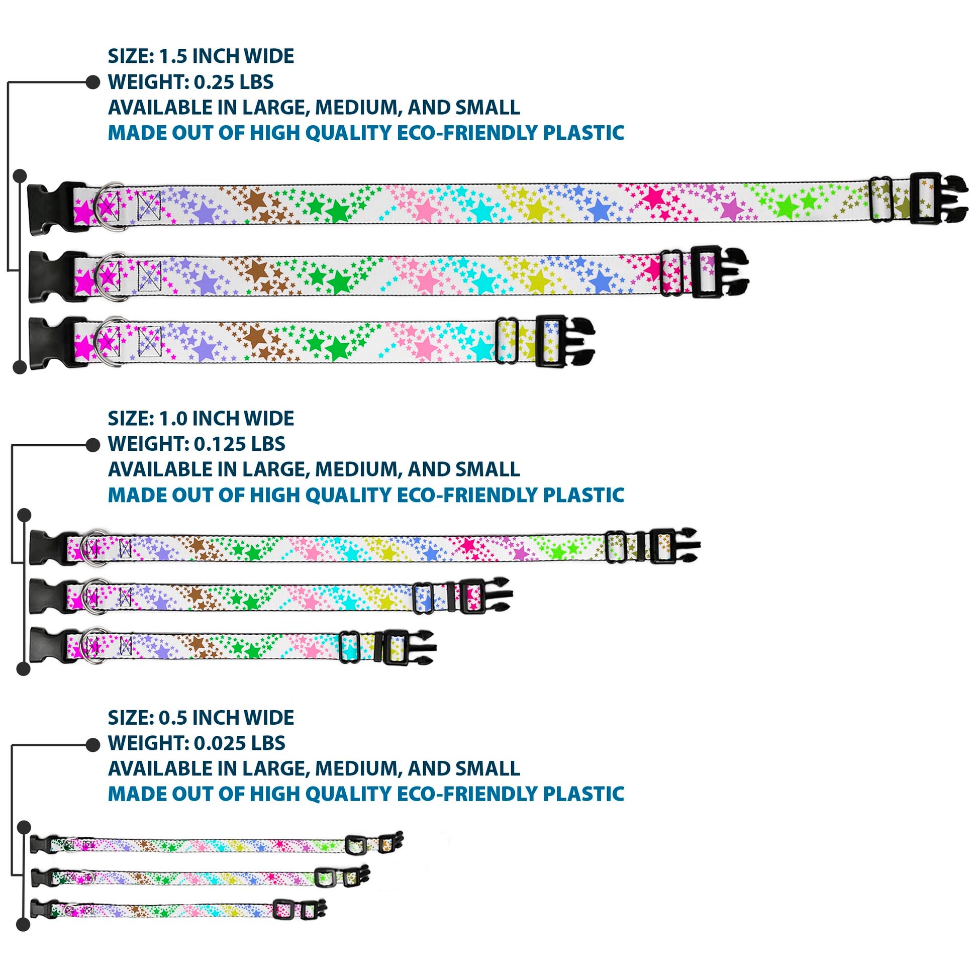 Plastic Clip Collar - Falling Stars White/Multi Color Plastic Clip Collars Buckle-Down