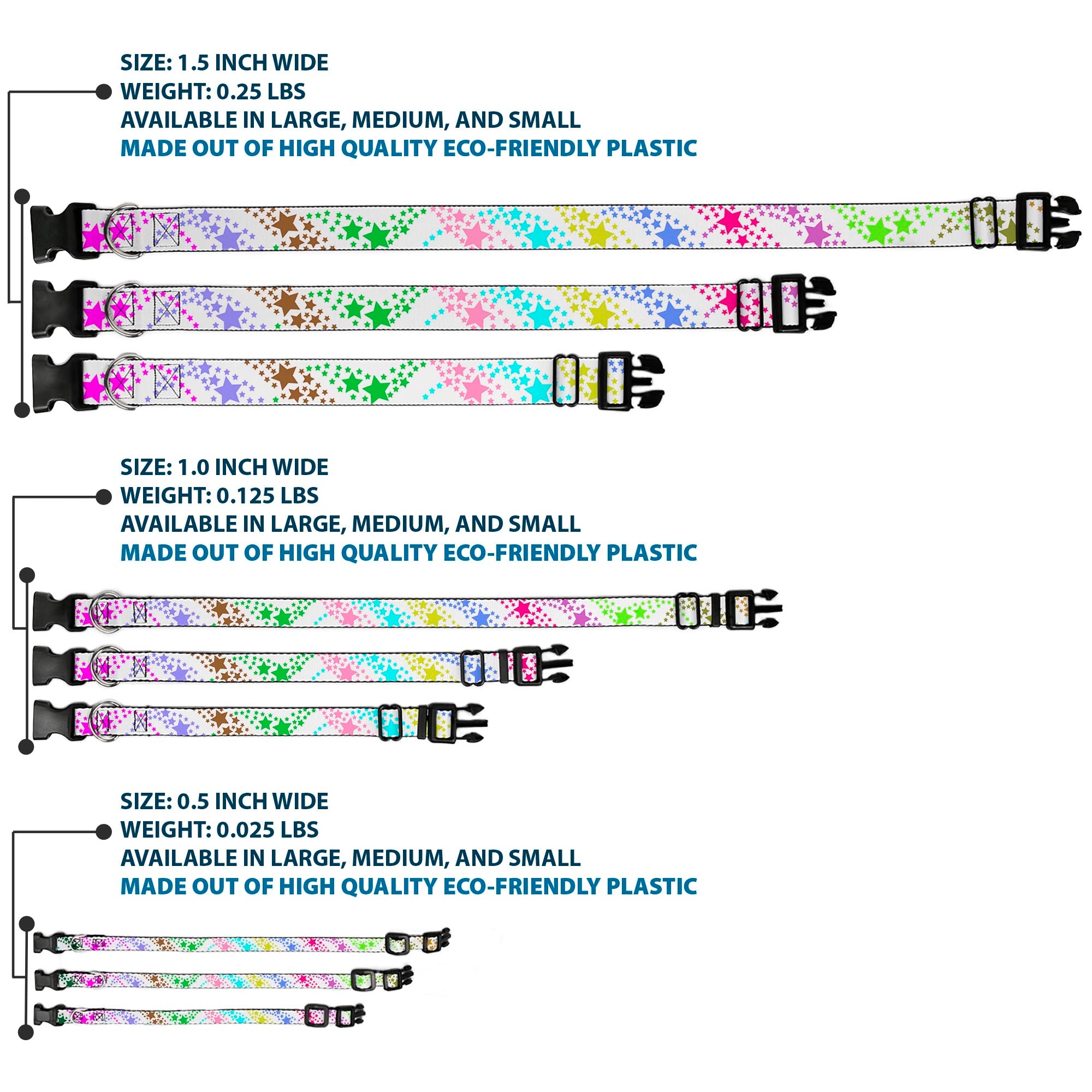 Plastic Clip Collar - Falling Stars White/Multi Color Plastic Clip Collars Buckle-Down
