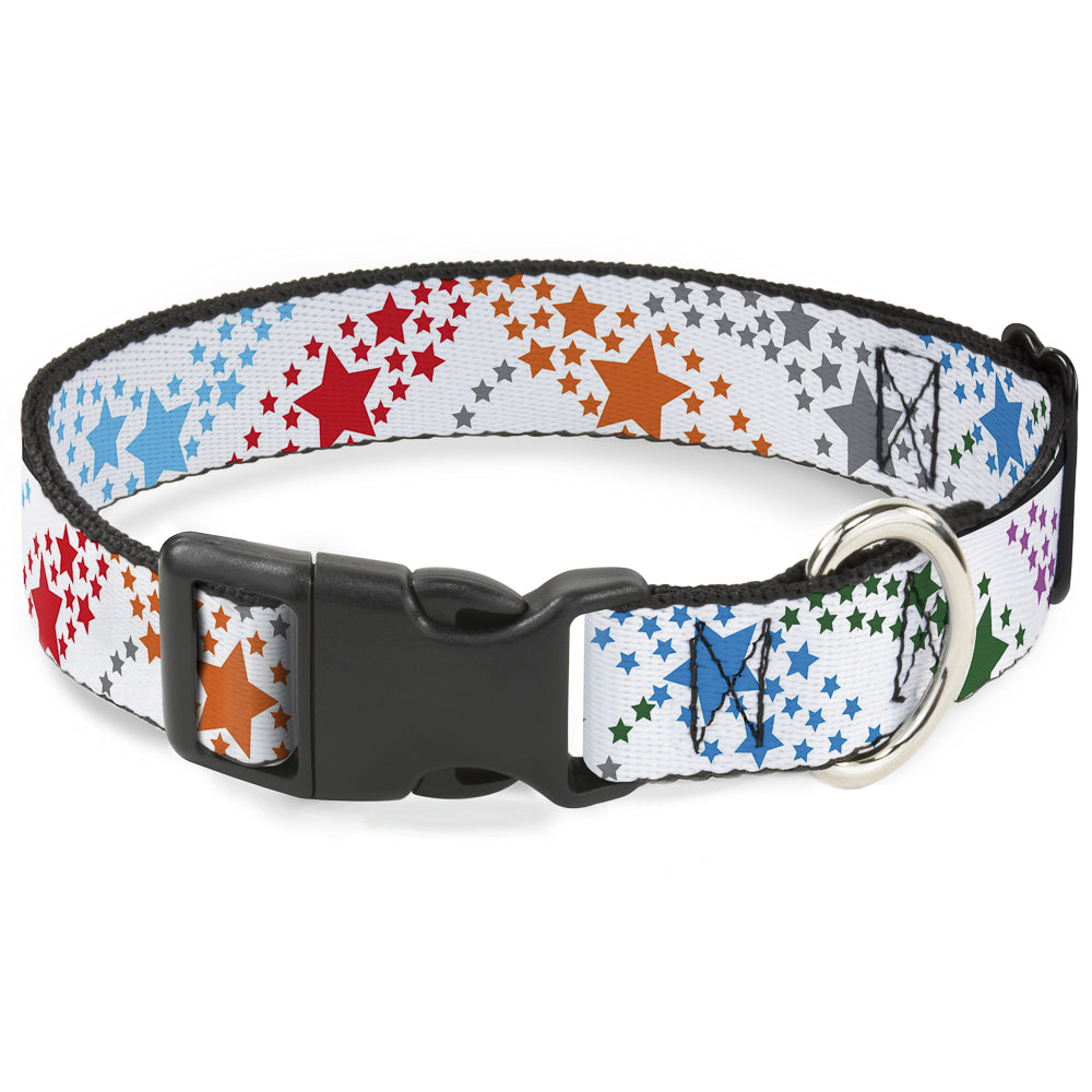 Plastic Clip Collar - Falling Stars White/Multi Color Plastic Clip Collars Buckle-Down