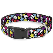 Plastic Clip Collar - Funky Skulls Hearts & Stars Black/Multi Color Plastic Clip Collars Buckle-Down