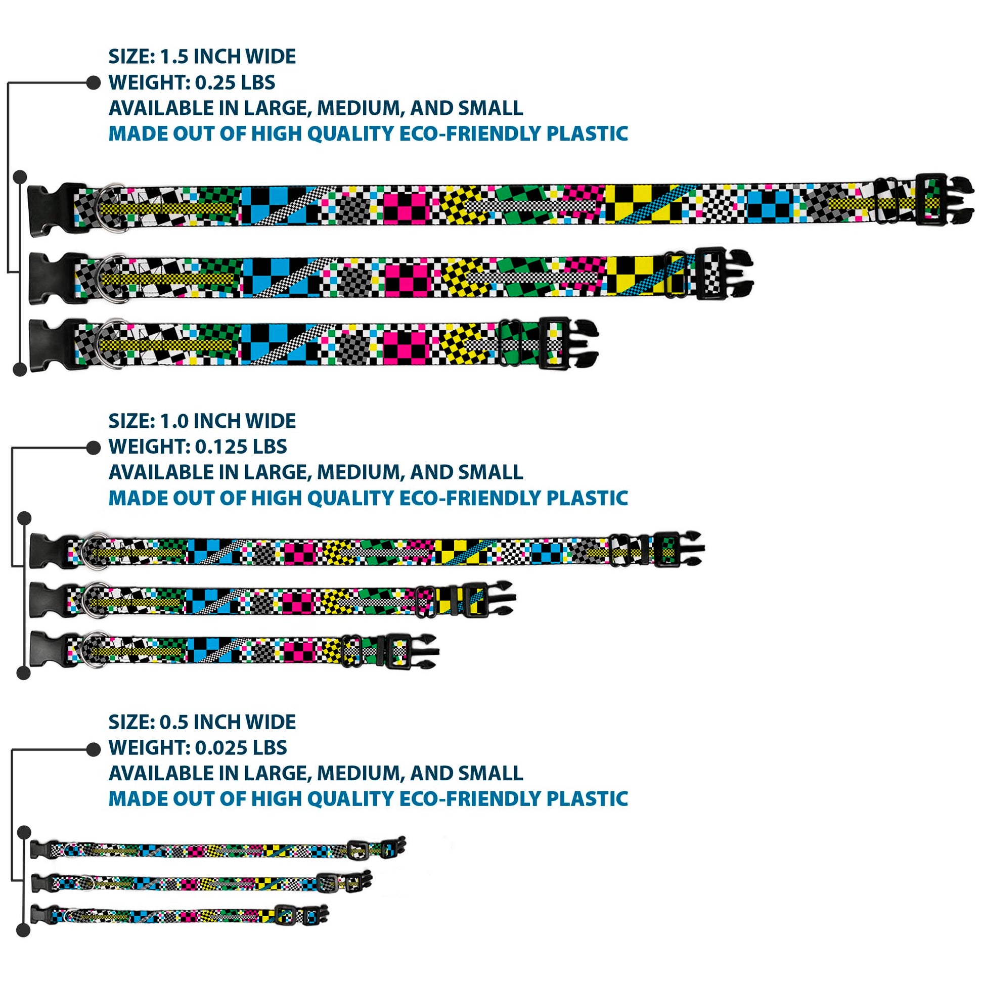 Plastic Clip Collar - Funky Checkers Black/White/Neon Plastic Clip Collars Buckle-Down