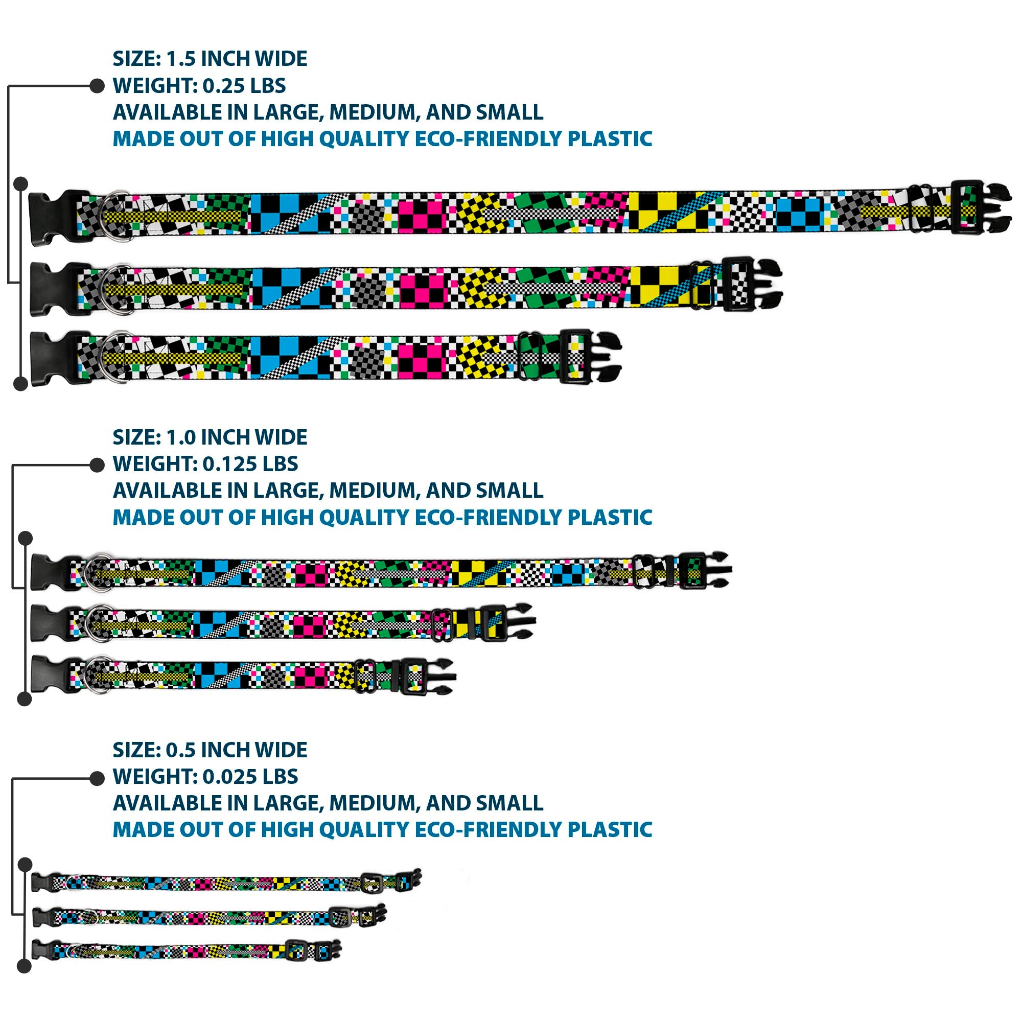 Plastic Clip Collar - Funky Checkers Black/White/Neon Plastic Clip Collars Buckle-Down