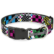 Plastic Clip Collar - Funky Checkers Black/White/Neon Plastic Clip Collars Buckle-Down