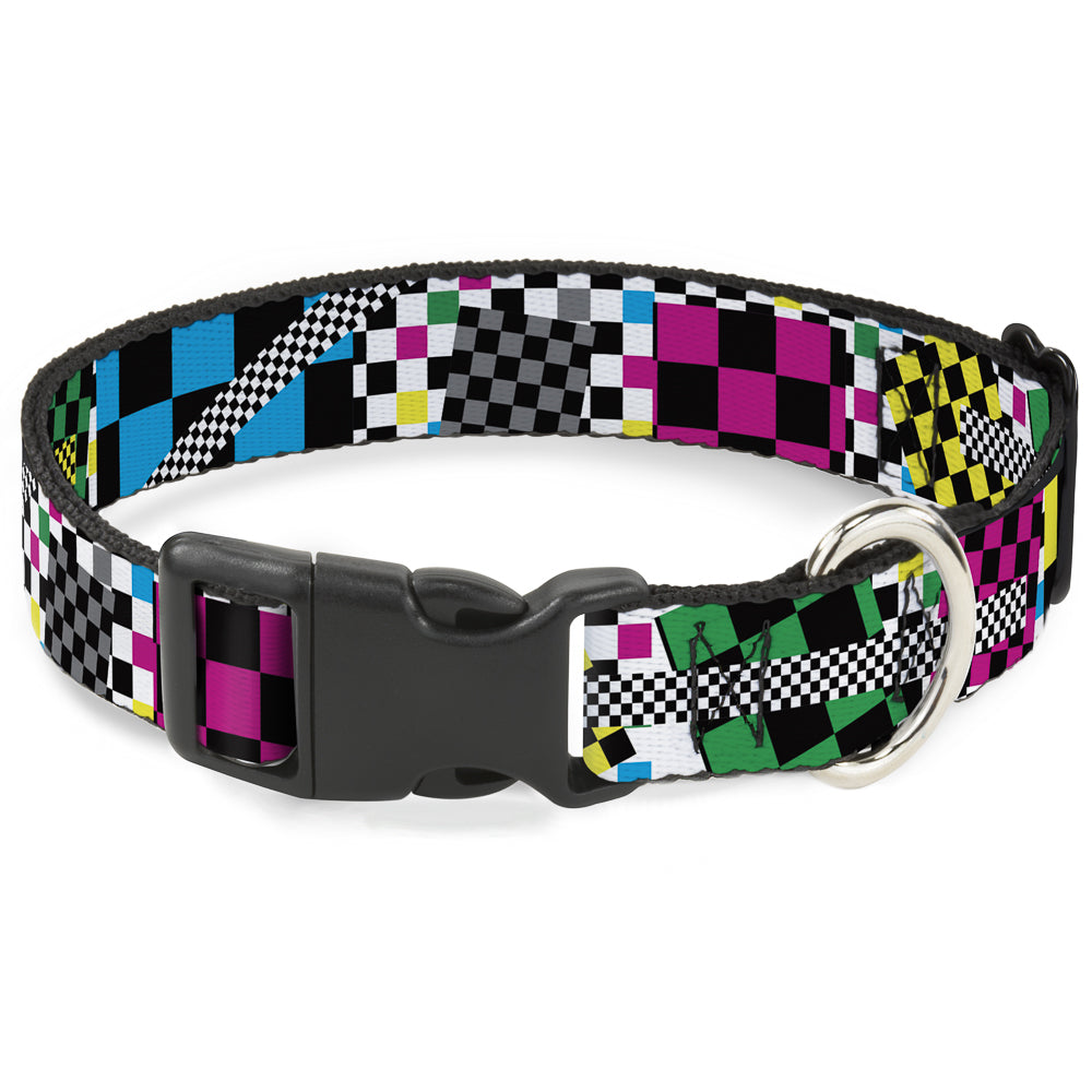Plastic Clip Collar - Funky Checkers Black/White/Neon Plastic Clip Collars Buckle-Down