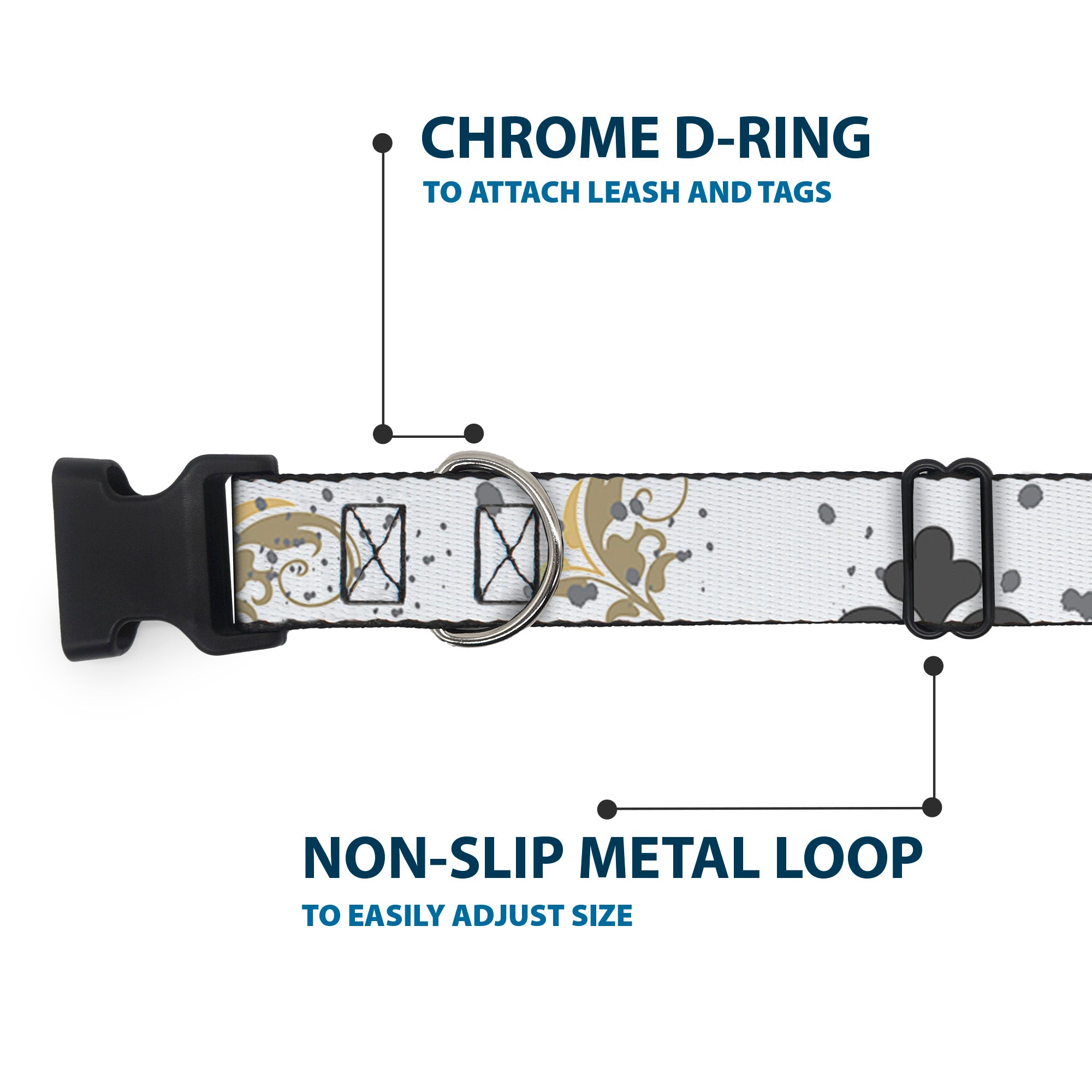 Plastic Clip Collar - Flower Splatter White/Gray Plastic Clip Collars Buckle-Down