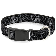 Plastic Clip Collar - Fleur-de-Lis Outline w/Filigree Black/Gray Plastic Clip Collars Buckle-Down