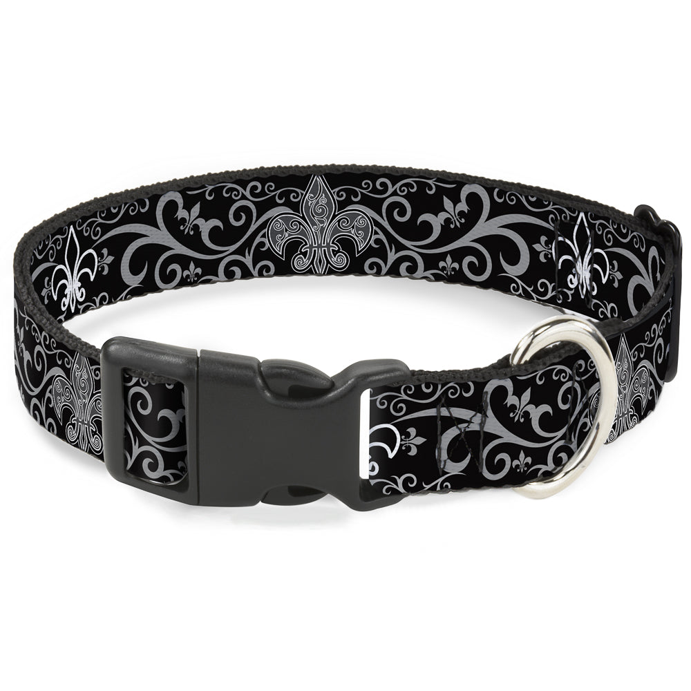 Plastic Clip Collar - Fleur-de-Lis w/Filigree Black/Gray Plastic Clip Collars Buckle-Down
