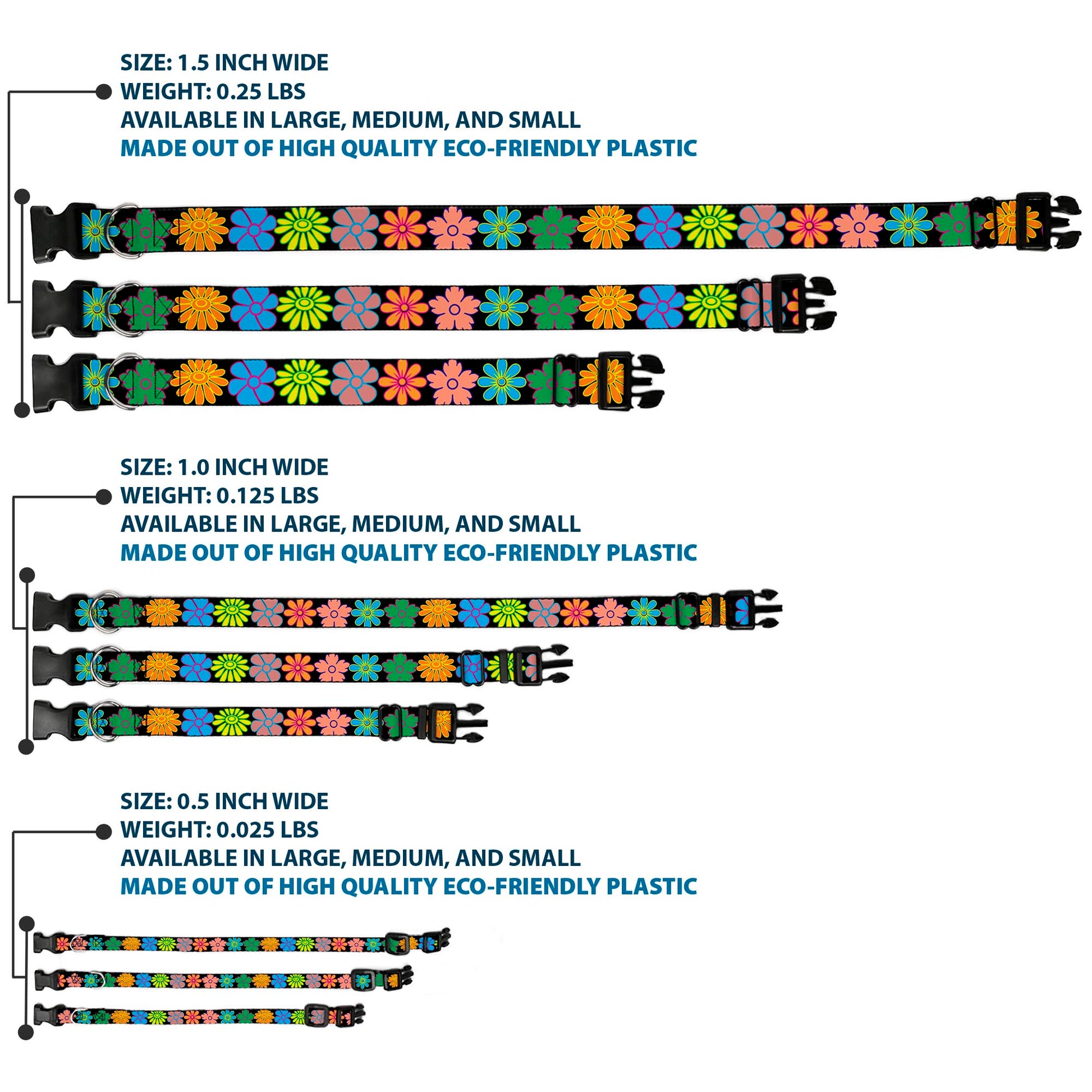 Plastic Clip Collar - Flowers Black/Multi Color Plastic Clip Collars Buckle-Down