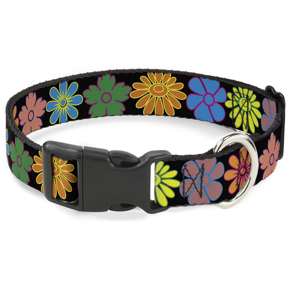Plastic Clip Collar - Flowers Black/Multi Color Plastic Clip Collars Buckle-Down