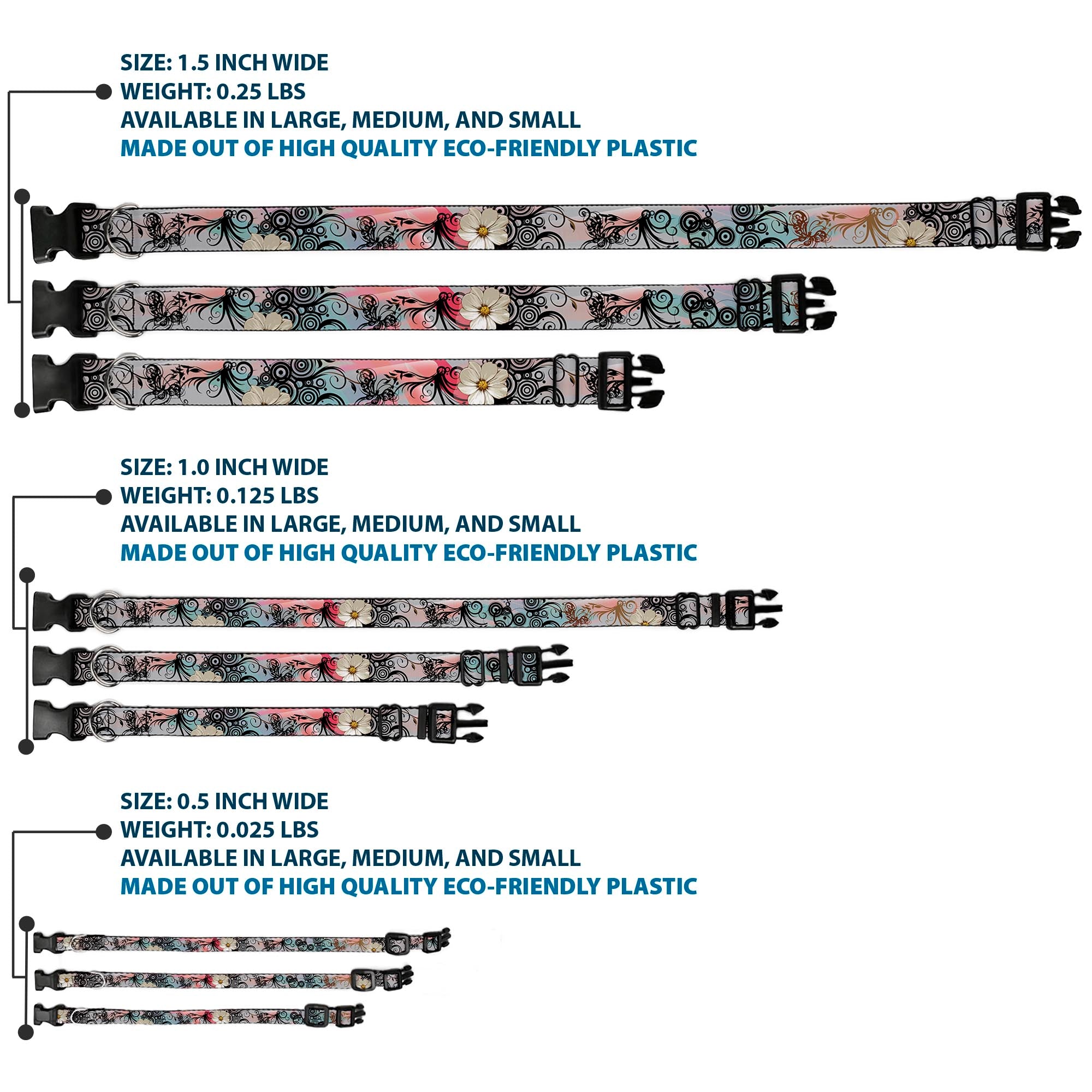 Plastic Clip Collar - Flowers w/Filigree Pink Plastic Clip Collars Buckle-Down