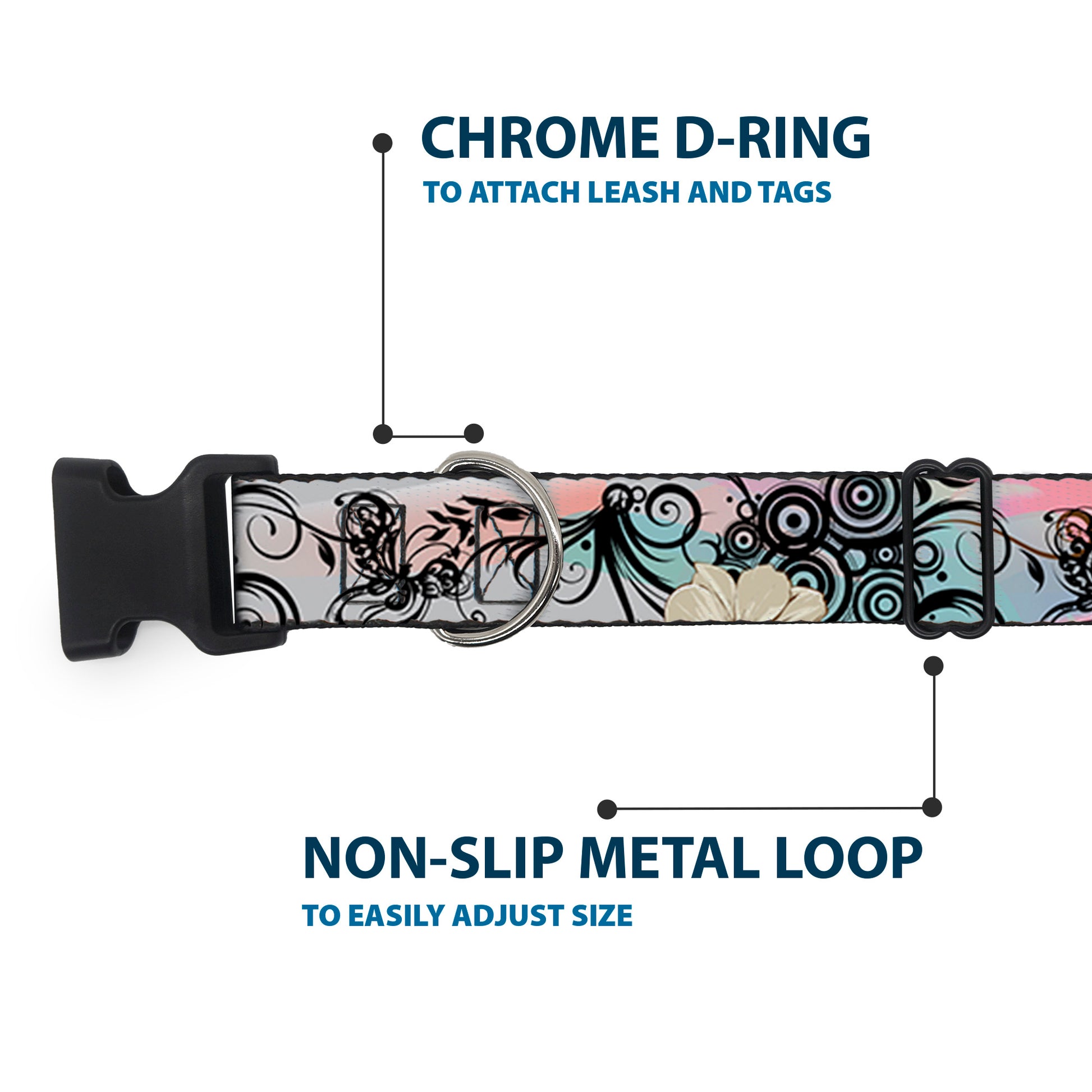 Plastic Clip Collar - Flowers w/Filigree Pink Plastic Clip Collars Buckle-Down