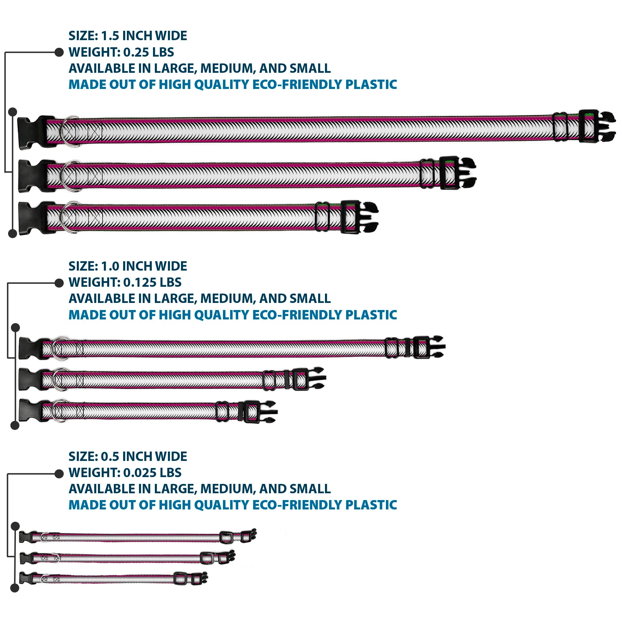 Plastic Clip Collar - Fish Tail Fuchsia/Black/White Plastic Clip Collars Buckle-Down