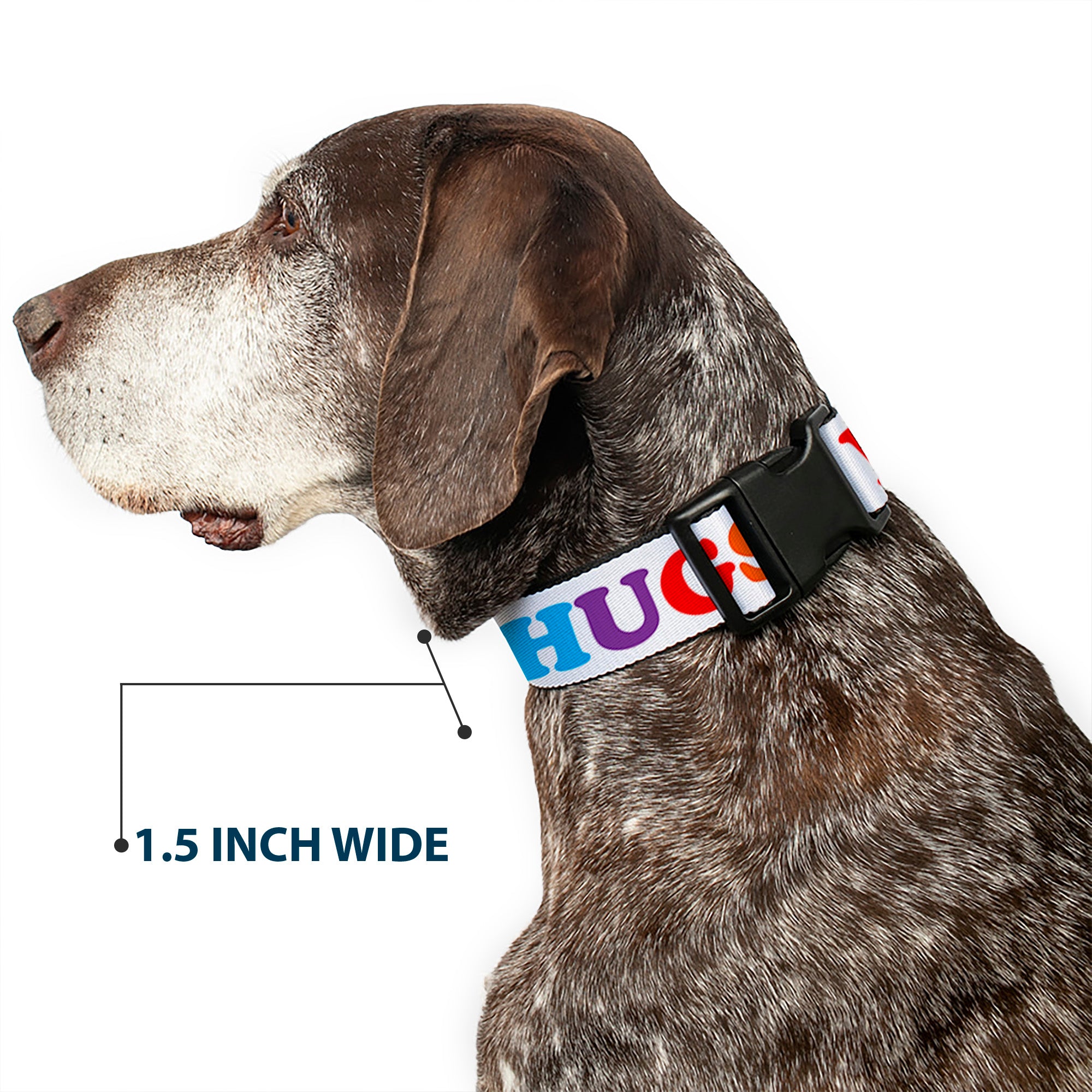 Plastic Clip Collar - FREE HUGS White/Multi Color Plastic Clip Collars Buckle-Down